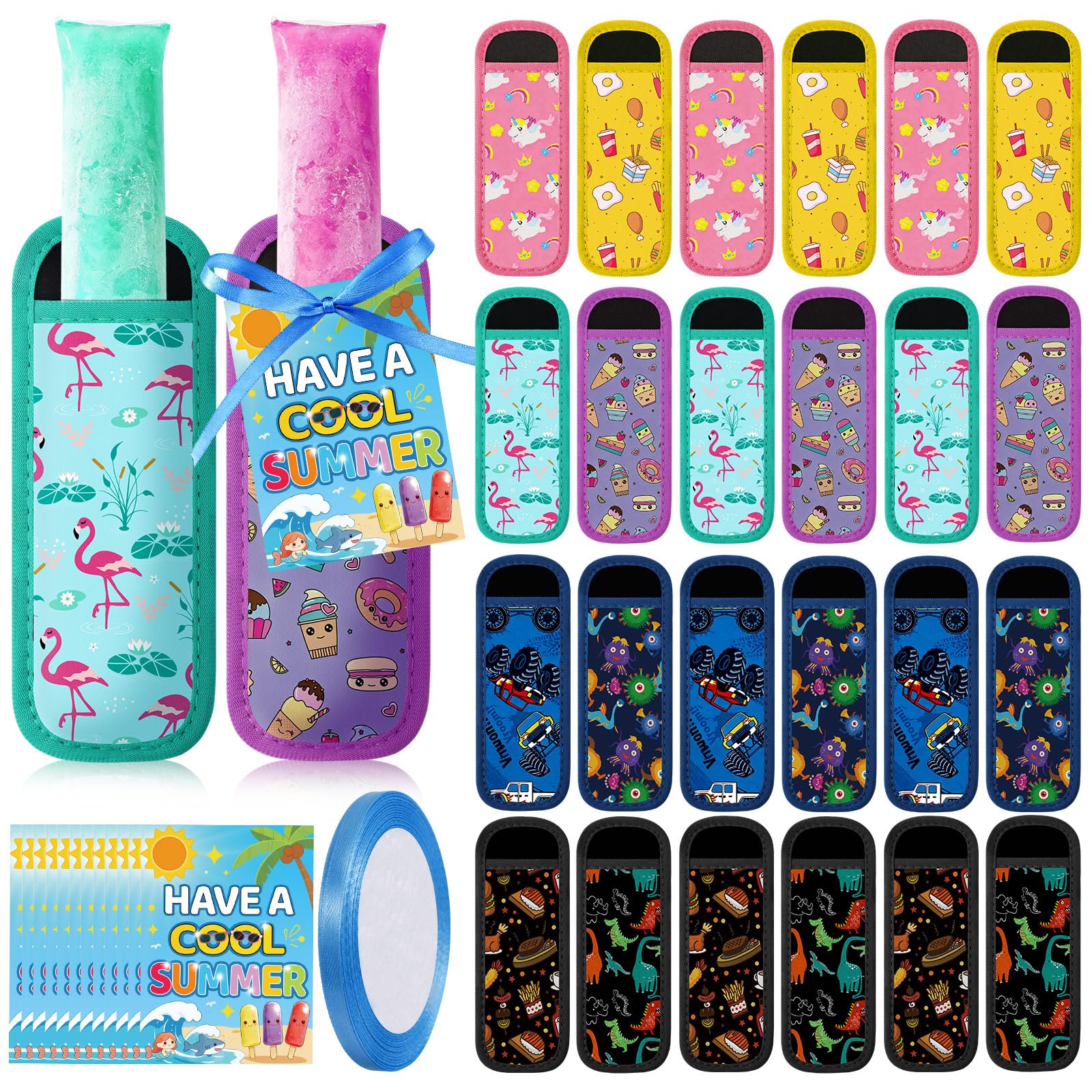 Bolsas porta paletas reutilizables con tarjetas de verano para fin de año escolar (24 uds)