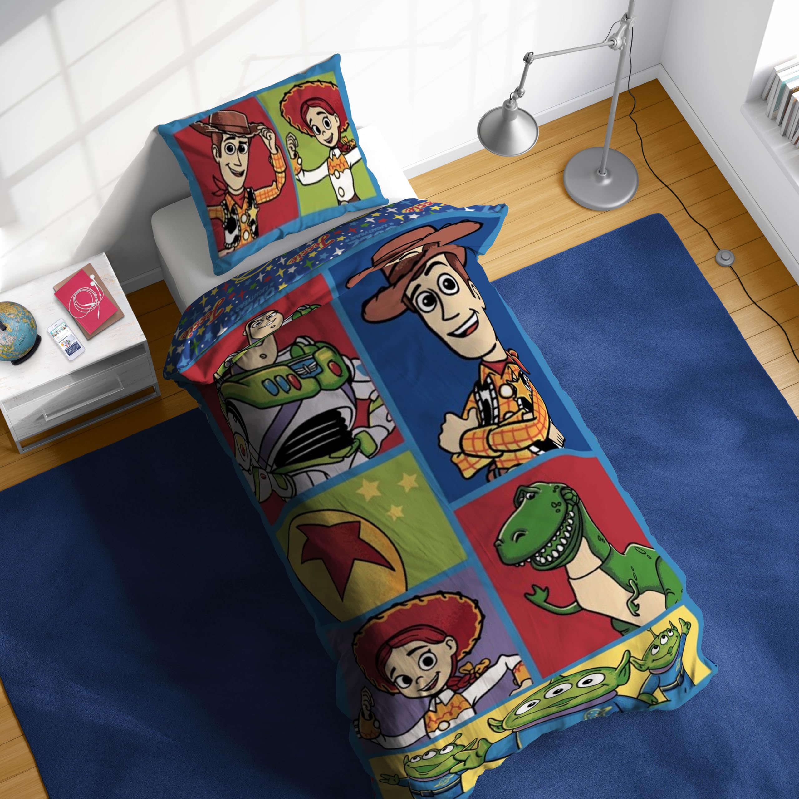 Jay Franco Kids Disney Toy Story – Set copripiumino Biancheria da letto super morbida in 100% cotone con federa, prodotto con licenza ufficiale, blu, 2 pezzi singolo