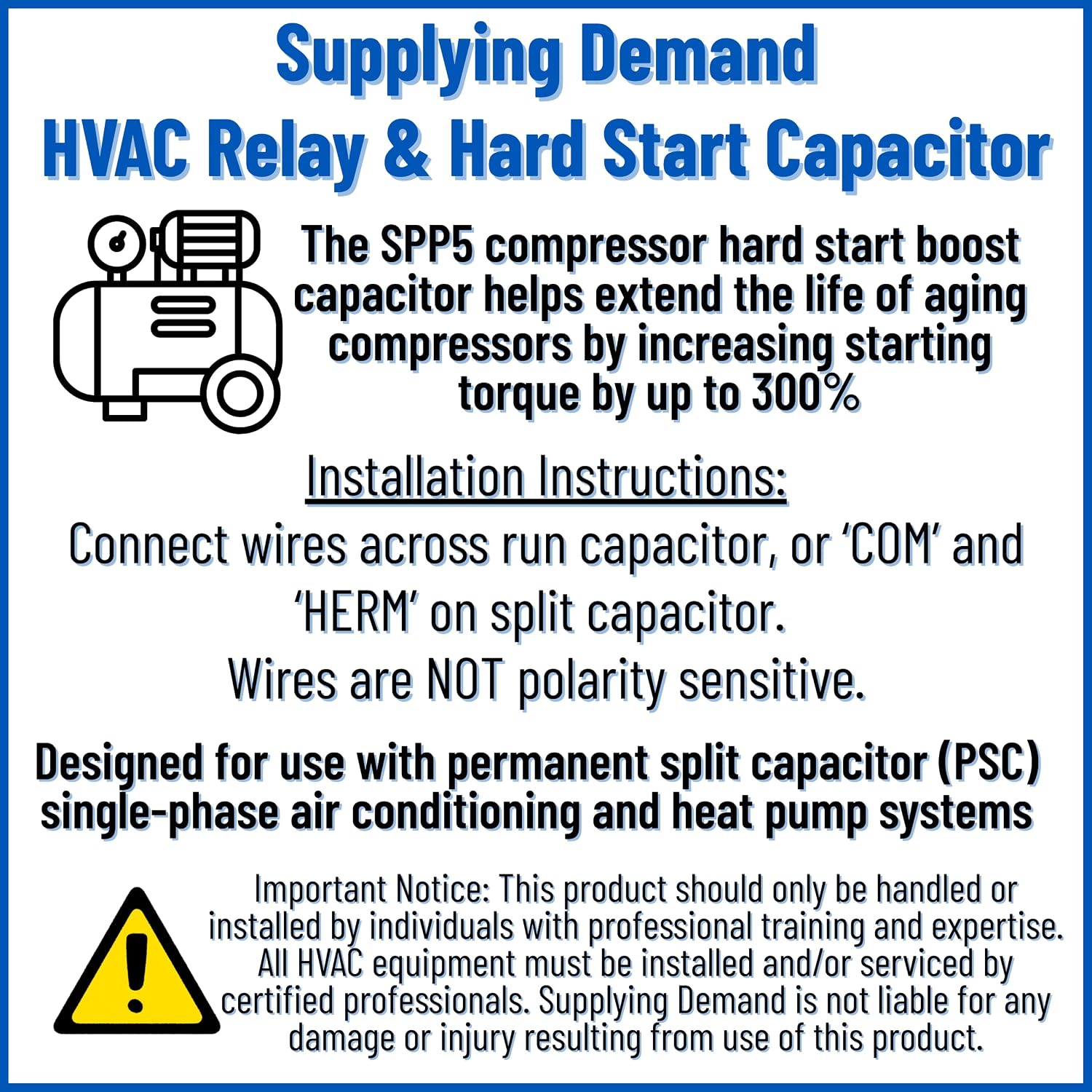 Supplying Demand SPP5 HVAC Hard Start for Refrigerator and AC - Super Boost | 90 to 277V | 1/2 to 10 HP