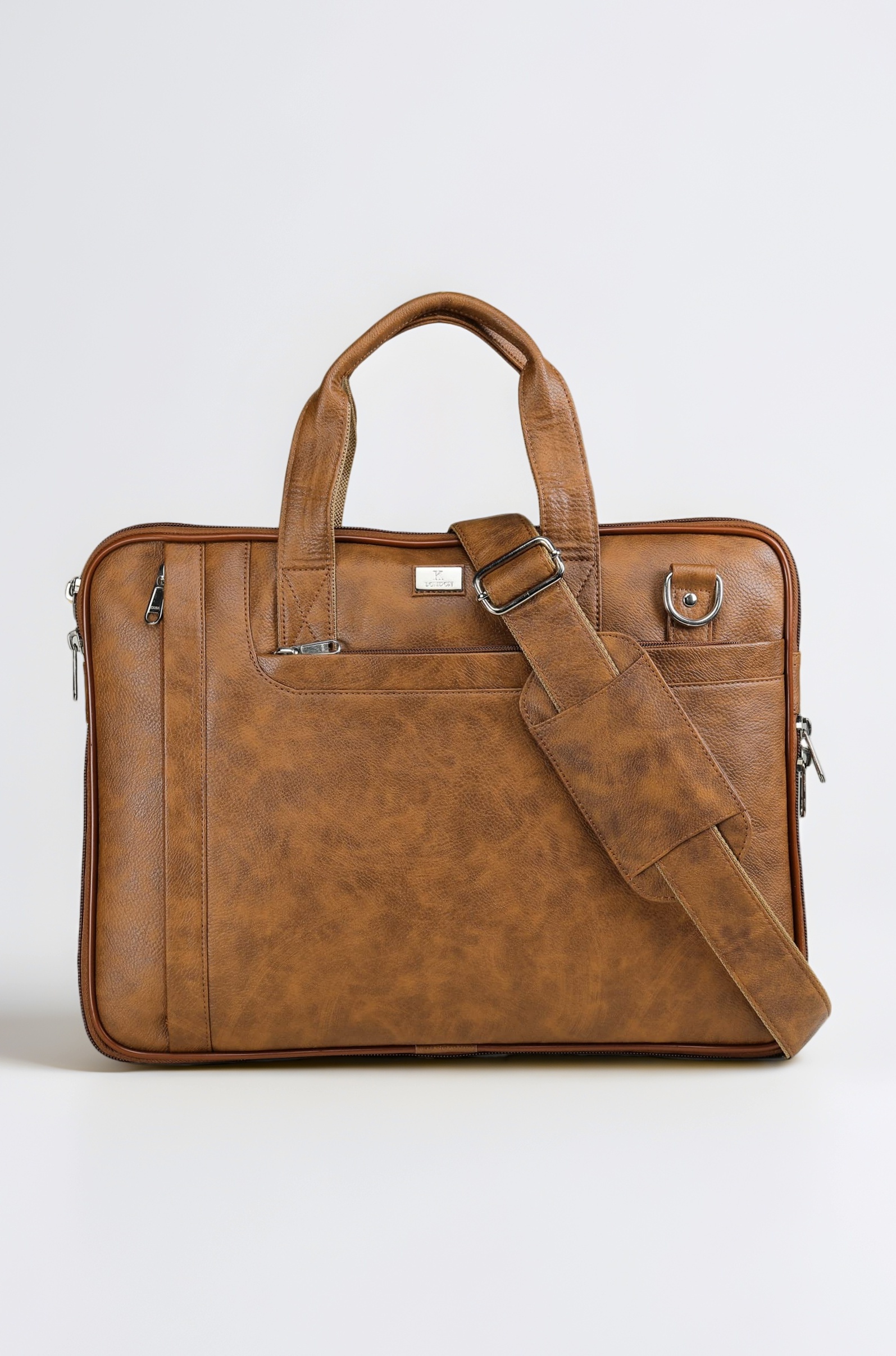 14 Inches Slim Tan Vegan Leather Expandable Unisex Laptop|MacBook Shoulder|Messenger|Office|Travel|Business Bag for Men & Women(1808-tan)