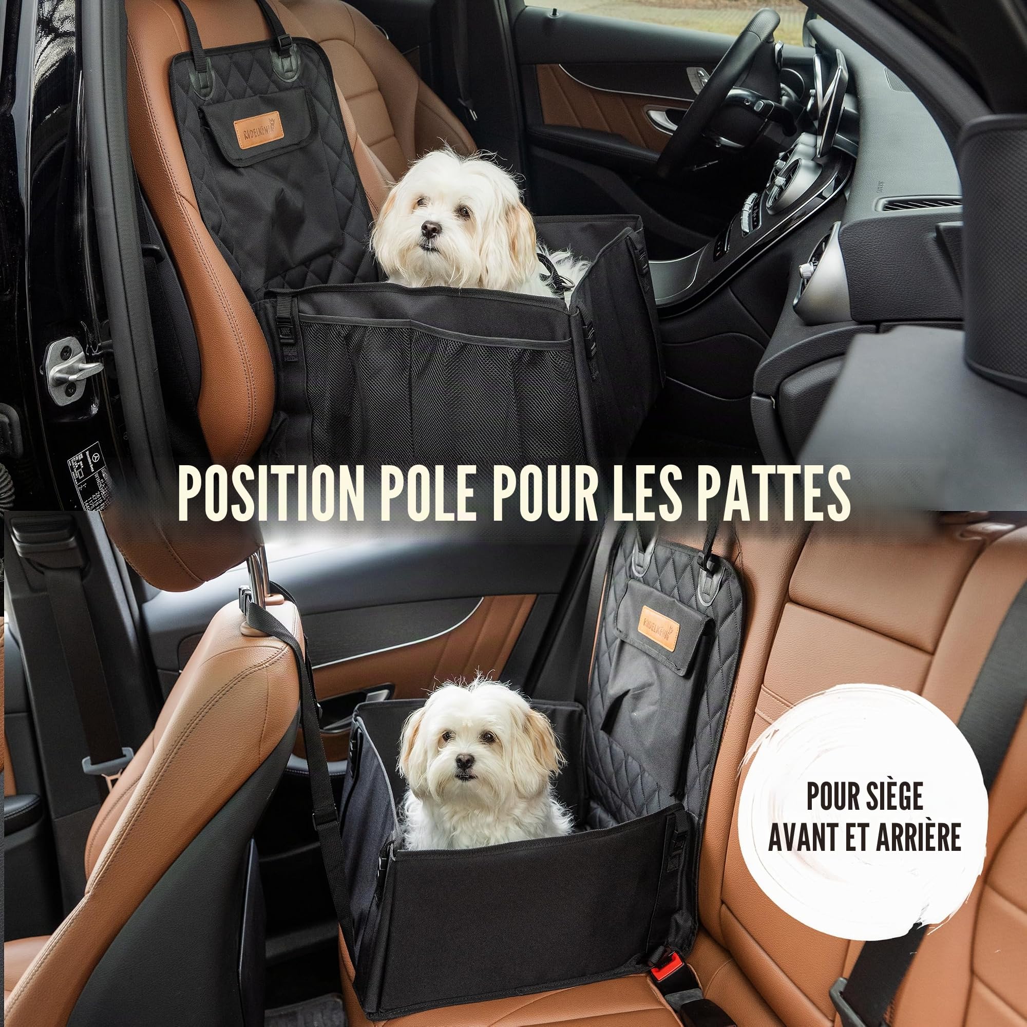 Rudelkönig Siège Auto Chien - Panier Voiture Imperméable pour Petits Chiens | Rehausseur chien voiture - fixation ceinture incluse - fond anti-dérapant - matière résistante aux griffures