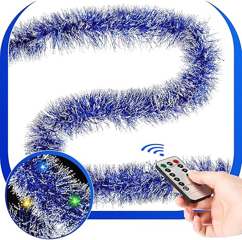 Miniatura 5 de Cindeer Guirnalda de oropel preiluminada de 52 pies con 200 luces LED, guirnalda de Navidad con luces para colgar árbol de Navidad, decoración de