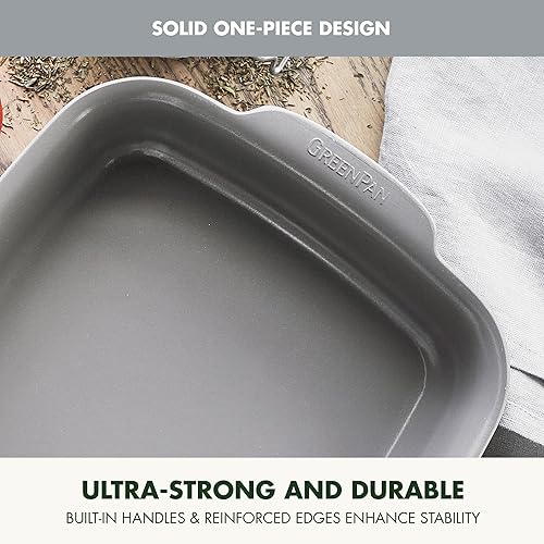 Miniatura 6 de GreenPan Premiere Ovenware - Molde de cerámica antiadherente para hornear pasteles de 8 pulgadas, cuadrado de aluminio fundido, sin deformación,