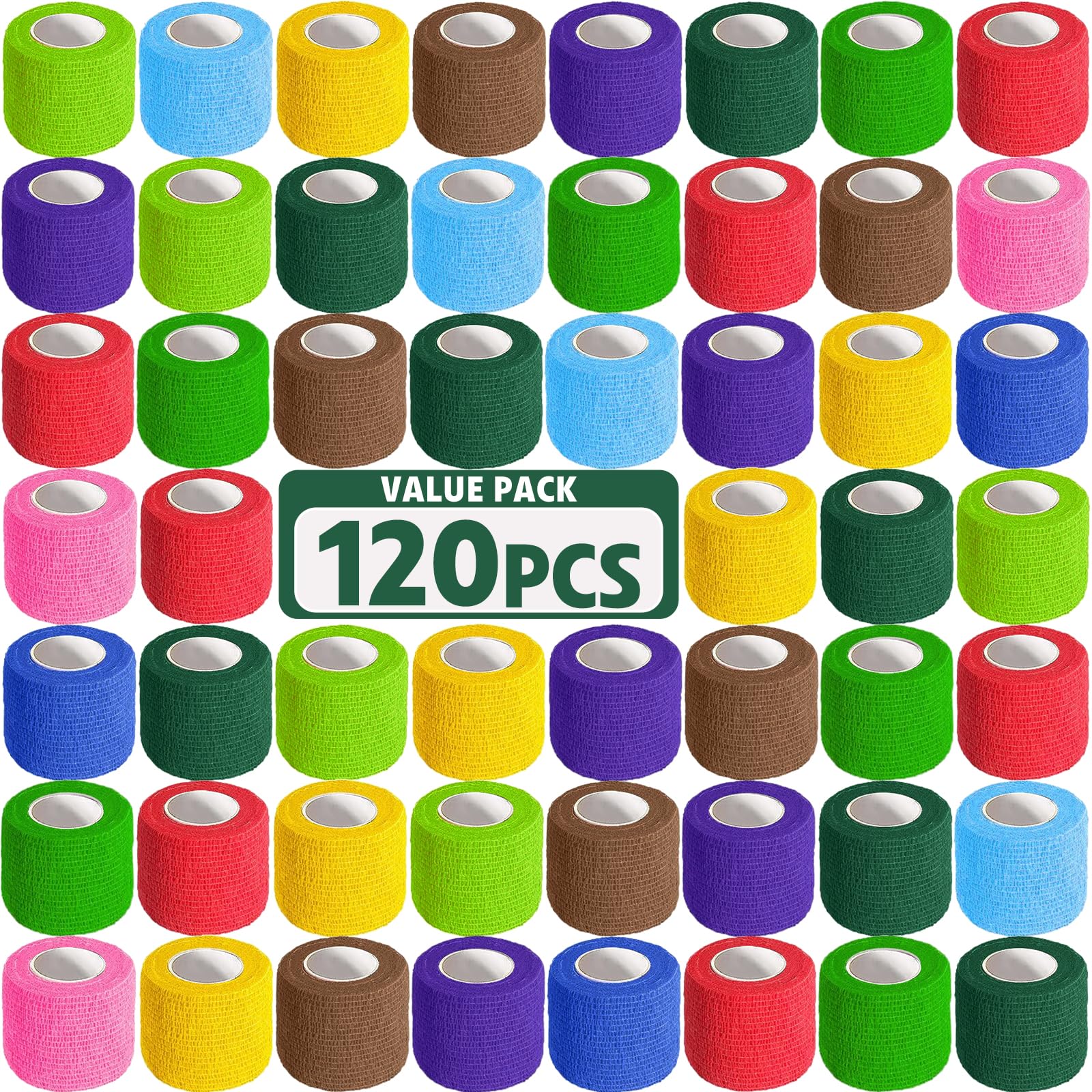 AZEN 16 Pack Self Adhesive Bandage Wrap, 2" X 5 Yards Elastic Cohesive Bandage Wrap, Color Athletic Tape, Vet Wrap, Ankle Tape — Amazon image 12
