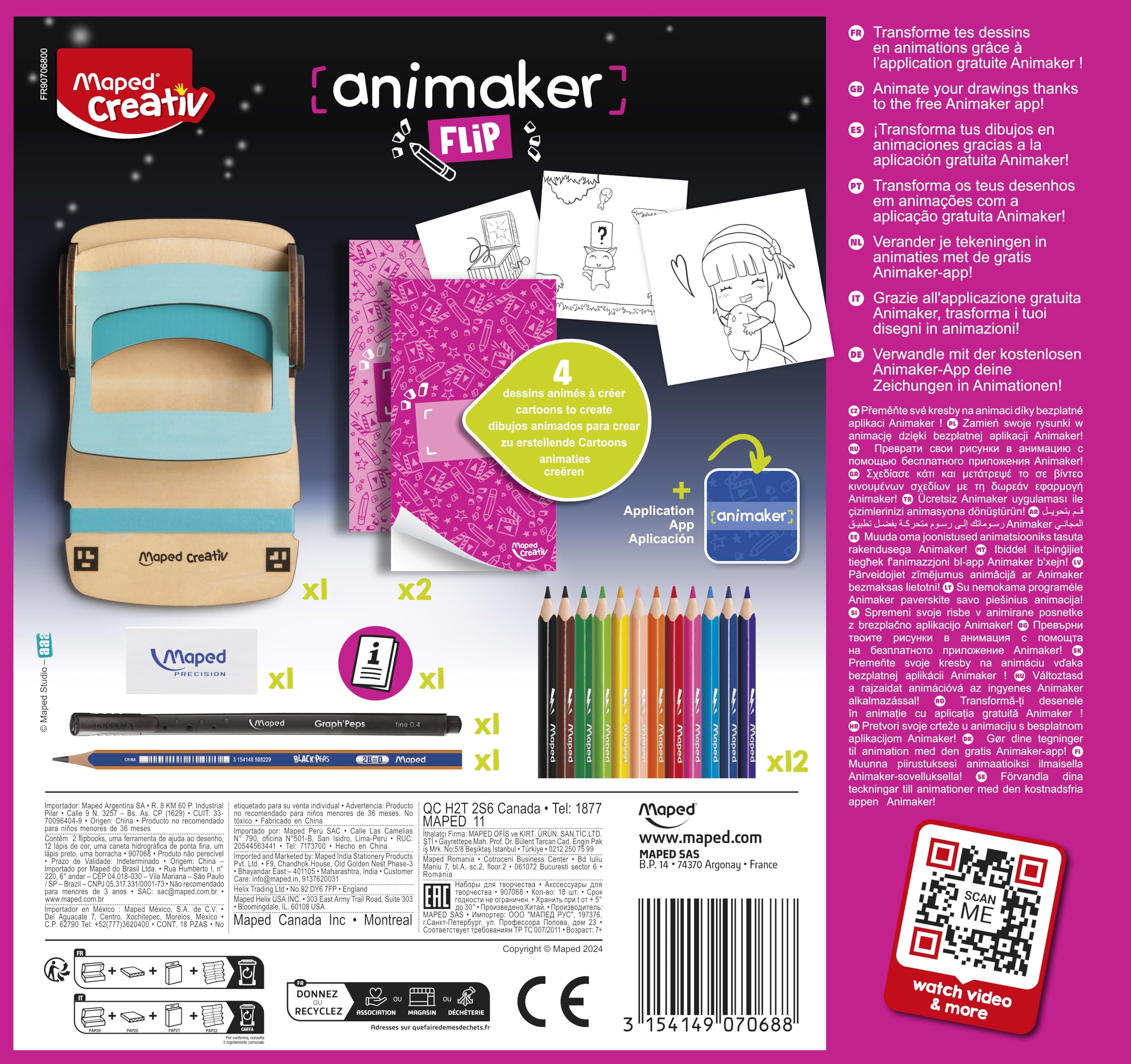 Maped Creativ - Animaker Flip Poetic - Tworzenie rysunków - Kompletny zestaw z notatnikiem i pomocnikiem do tworzenia Flipbooka + ołówkami i akcesoriami Dostęp do aplikacji Animaker - od 7 lat