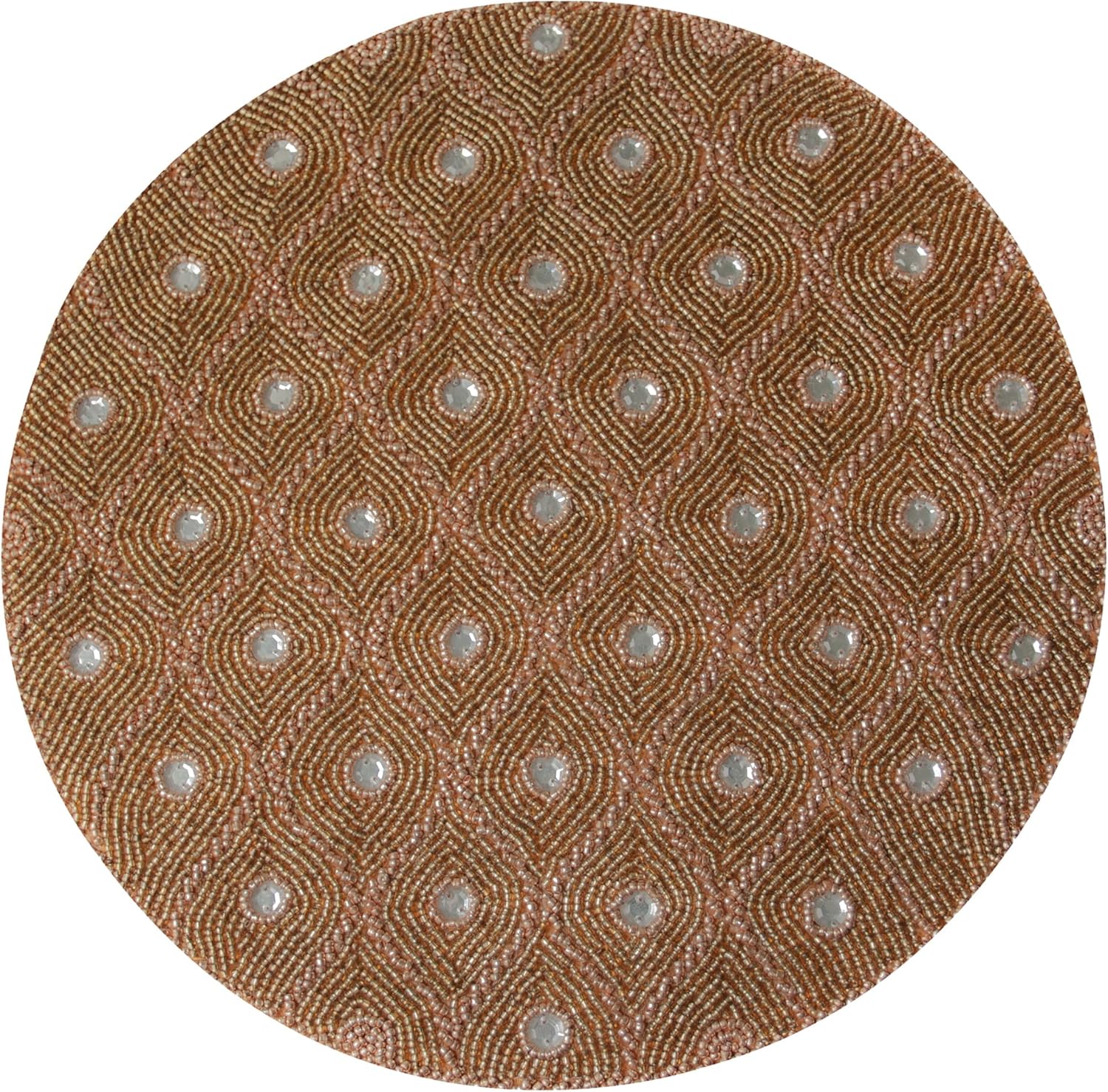 Decozen Round Placemats, Set of 2 - Charger Plates Beaded Table Mats 14 Inches Heat Resistant Mat, Farmhouse, Kitchen, Wedding, Mothers Day Decorations, Spring, Home Decor Placemat Gold