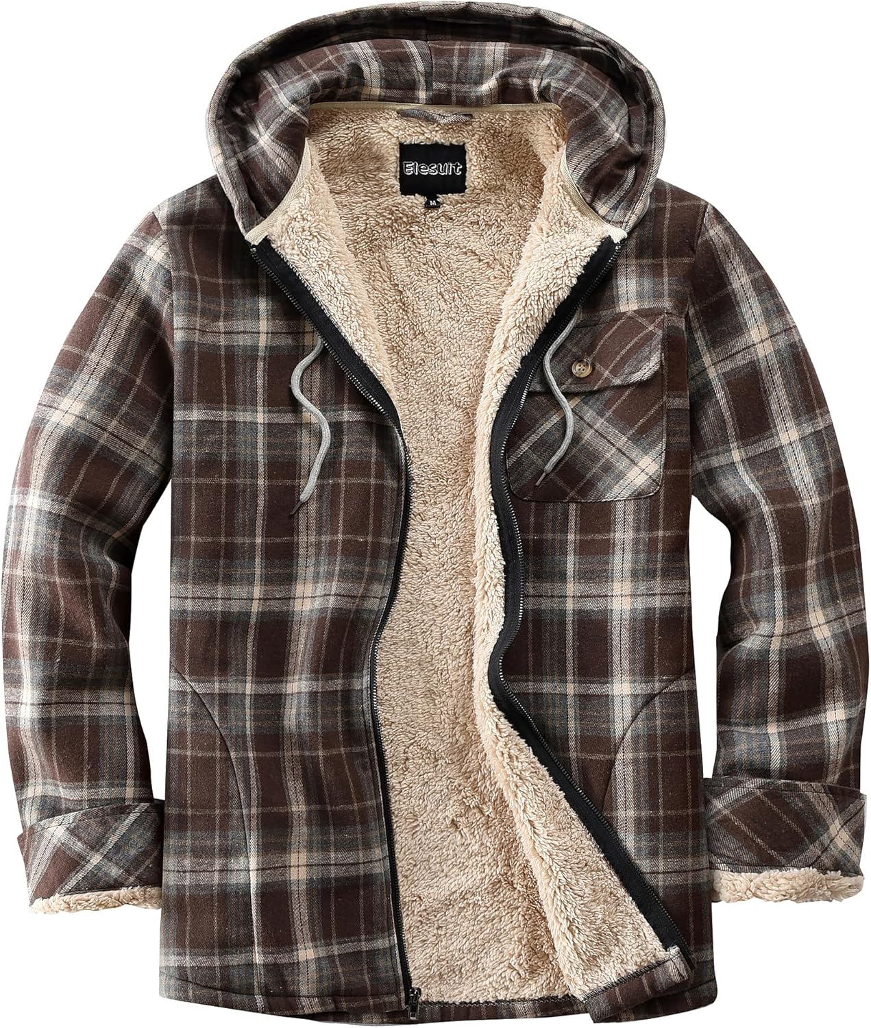 Elesuit Women's Full Zip Fleece Flannel Jacket Plaid Hooded Jackets Sherpa Lind Hoodies for Women