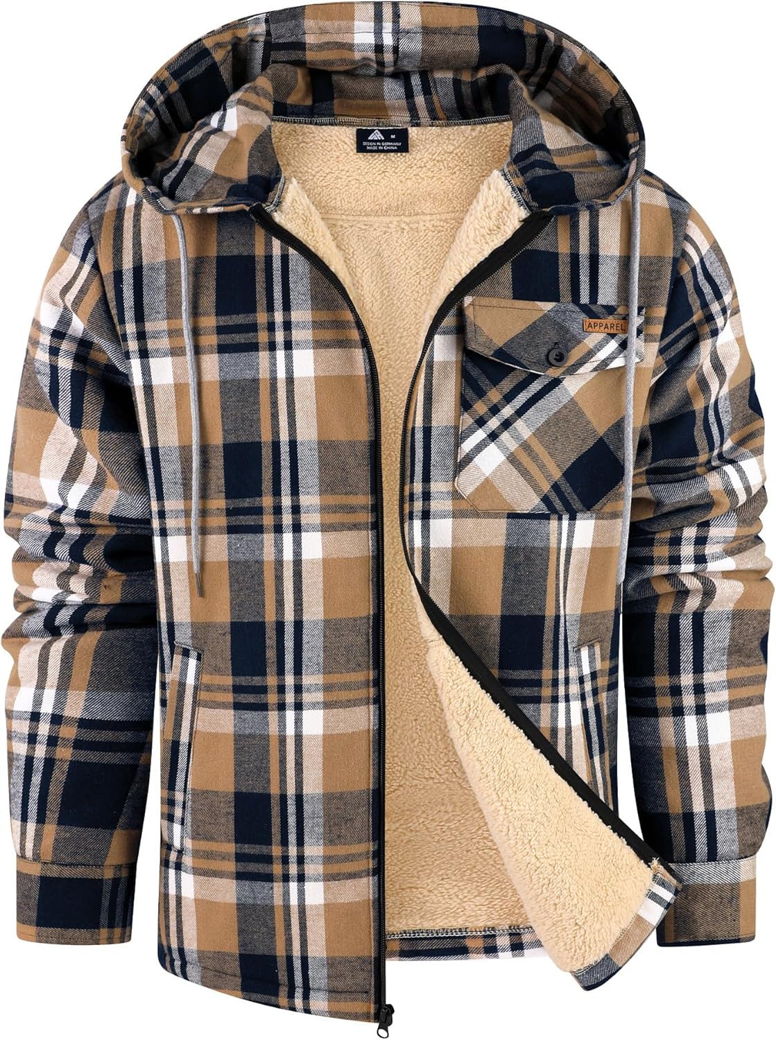 ZITY Men's Flannel Jacket Zip Up Fleece Hoodies Casual Plaid Coat with Pokect Winter Warm Sherpa Lined Sweatshirt