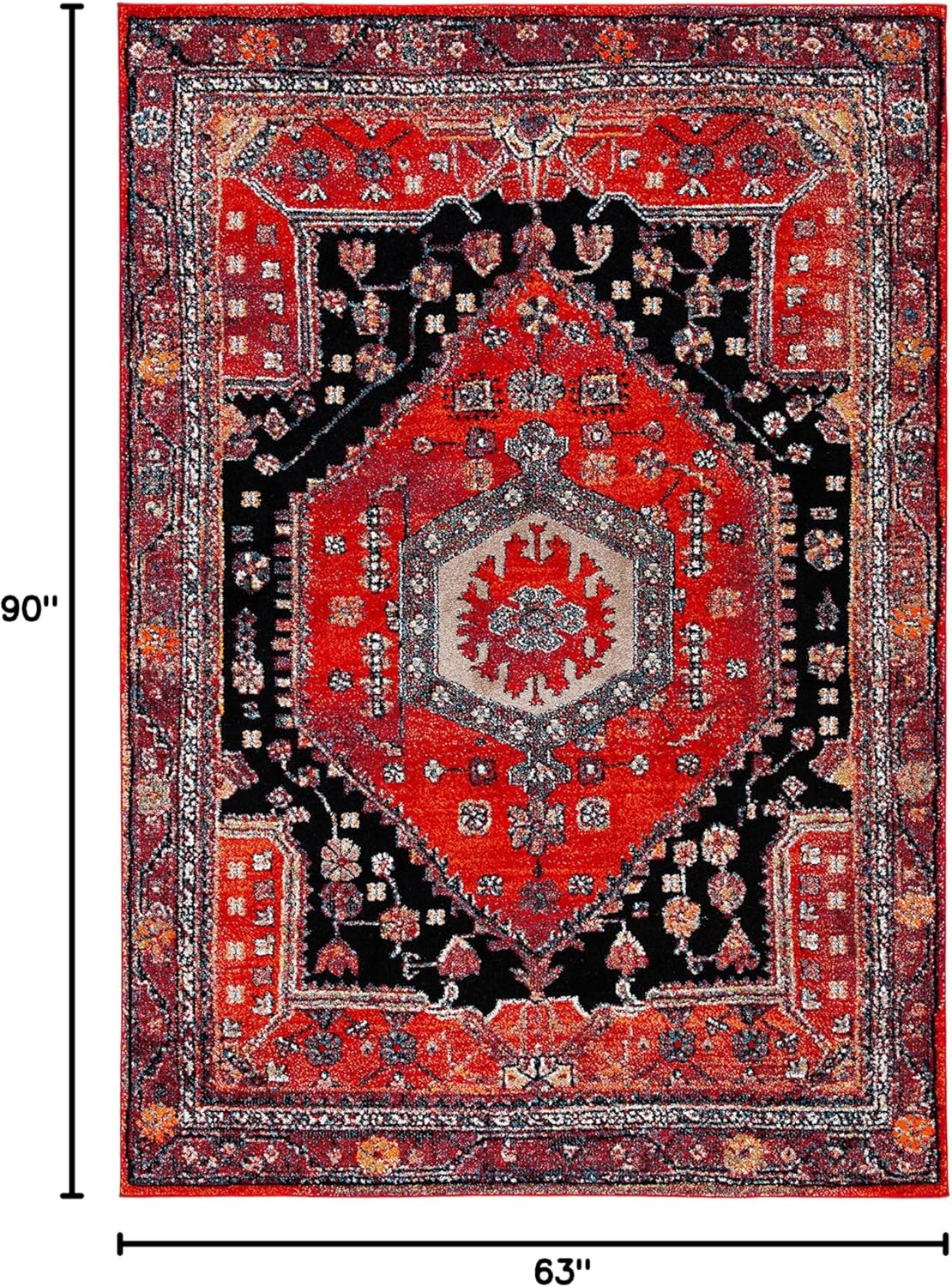 SAFAVIEH Vintage Hamadan Collection Area Rug - 5'3" x 7'6", Red & Black, Traditional Oriental Design, Non-Shedding & Easy Care, Ideal for High Traffic Areas in Living Room, Bedroom (VTH204Q)