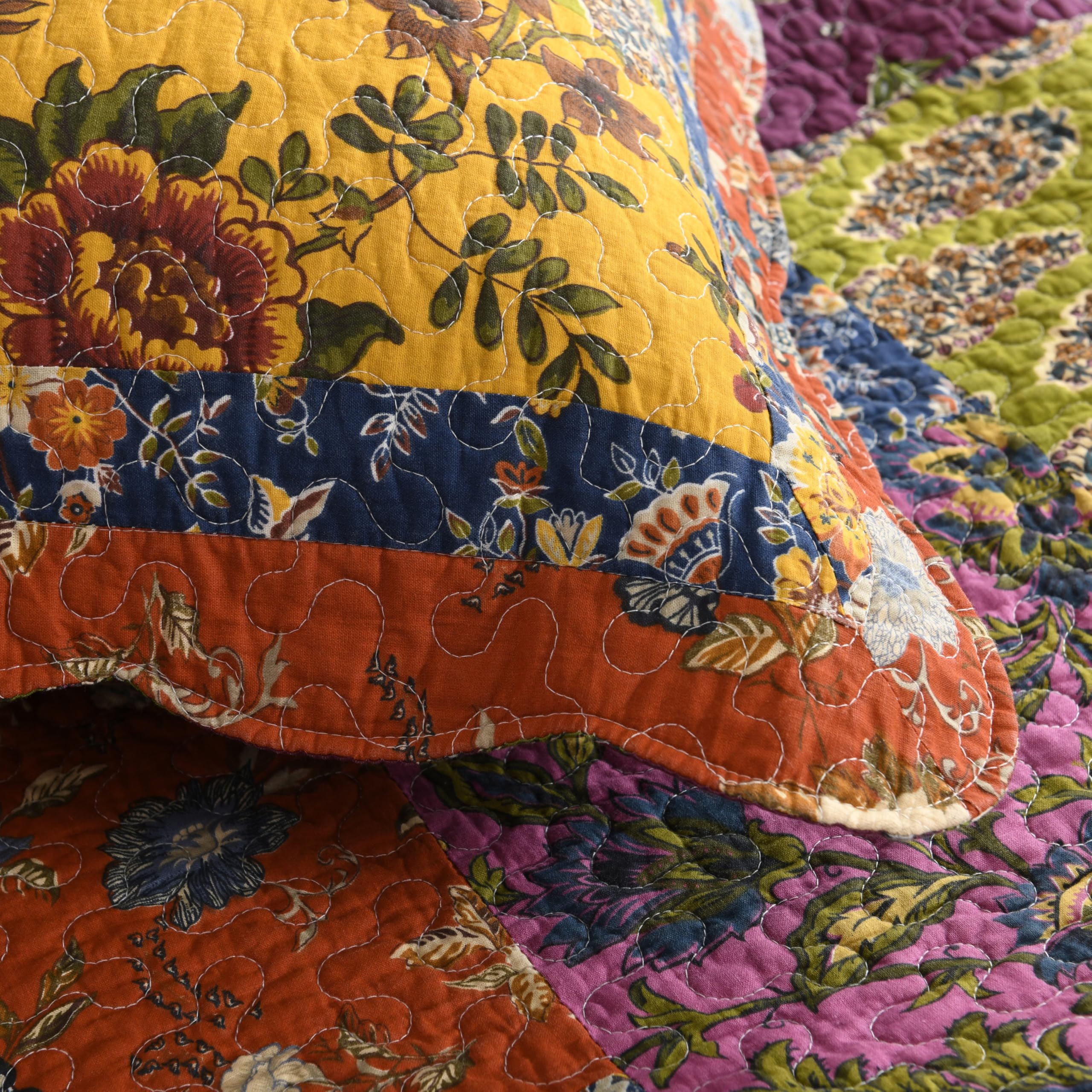 Qucover Tagesdecke Bunt Baumwolle, Weich Tagesdecke Patchwork, Tagesdecke Bettüberwurf, Cotton Bedspreads mit 2 Kissenbezügen 50x70cm, Sofa Überwurfdecke, Decke Patchwork für Sofa und Bett(223x233cm)
