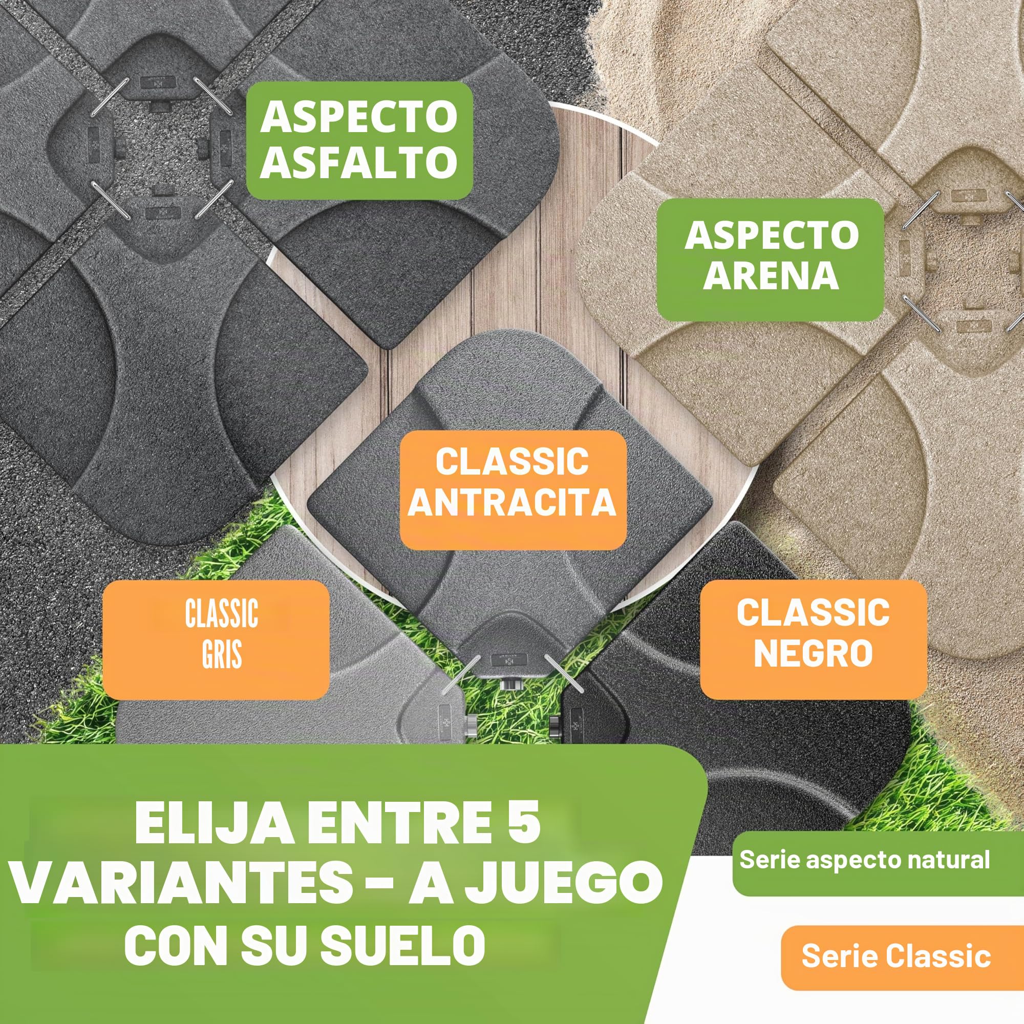 KESSER Soporte para sombrilla de 4 piezas, peso de la sombrilla, soporte para sombrilla con forma de cruz de 60 l/80 kg, rellenable con agua o arena, incluye conector de metal, soporte de plástico