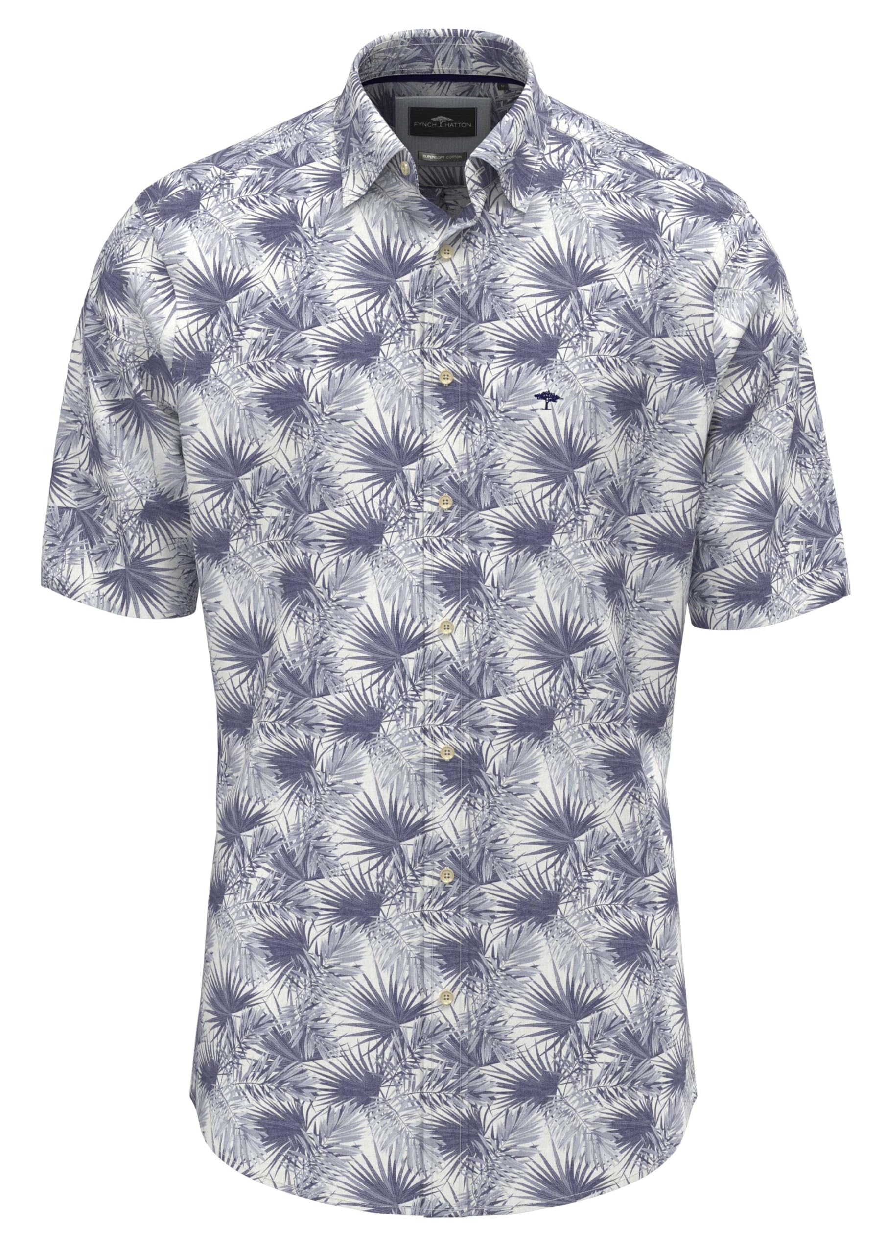 Fynch-Hatton Men's Navy Short Sleeve Cotton Shirt With Kent Collar, L