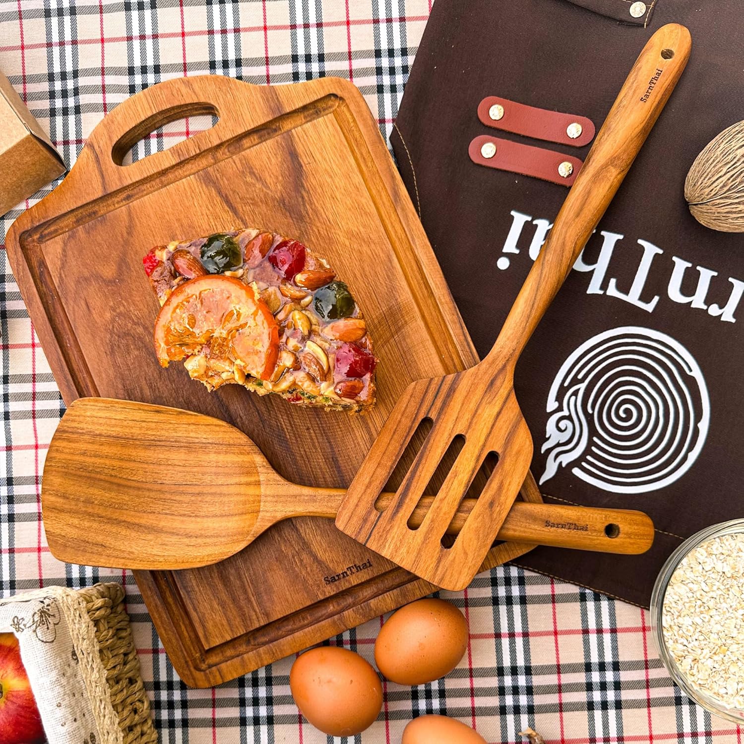 SarnThai Wooden Spatula Set of 2 – Solid & Slotted Teak Turners, Long Handle Wooden Cooking Utensils for Stir-Fry and Serving, Gentle on Cookware, Durable and Handmade by Thai Artisans - Image 8