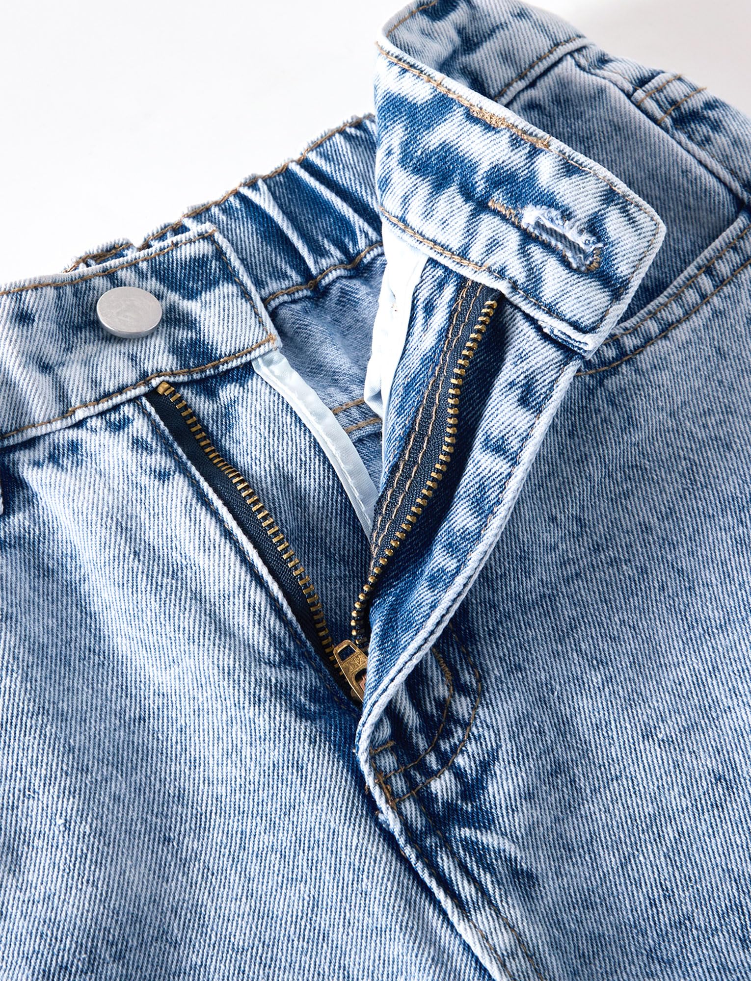 FEOYA Pantalones Vaqueros Niña Infantil Baggy Jeans con Agujeros Casuales Cintura Elástica 5-14 Años