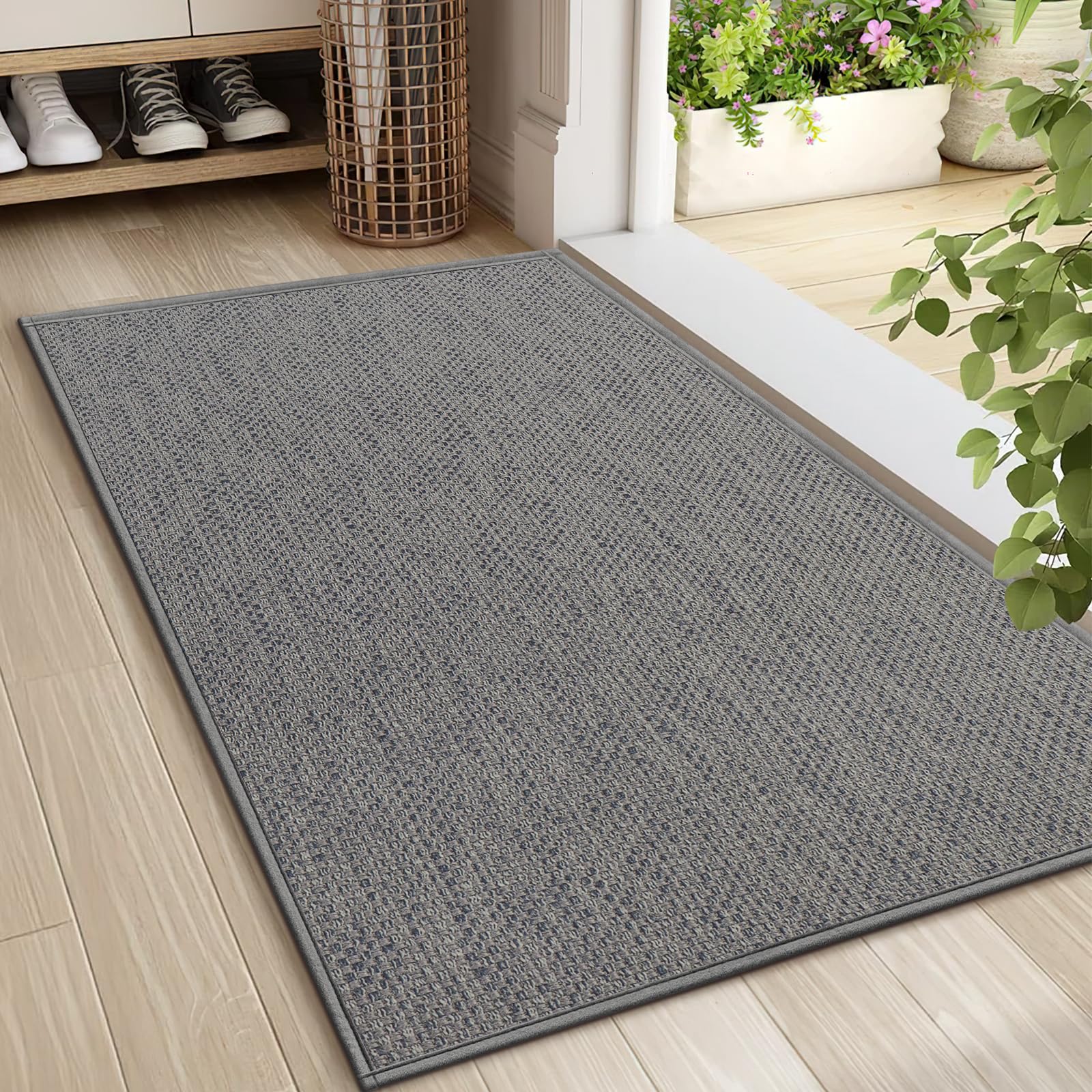 LEKEEPGO Door Mat Indoor 60 x 90 cm, Non-Slip Doormat, Washable Dirt Trapper Mat, Thin Door Mat, Absorbent Entrance Rug, Clean Mat, Entrance Mat for Indoor, Light Grey
