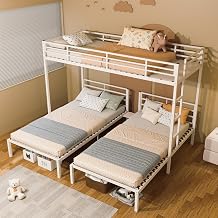 Triple Bunk Bed Twin Over Twin Over Twin for Kids & Adults, White
