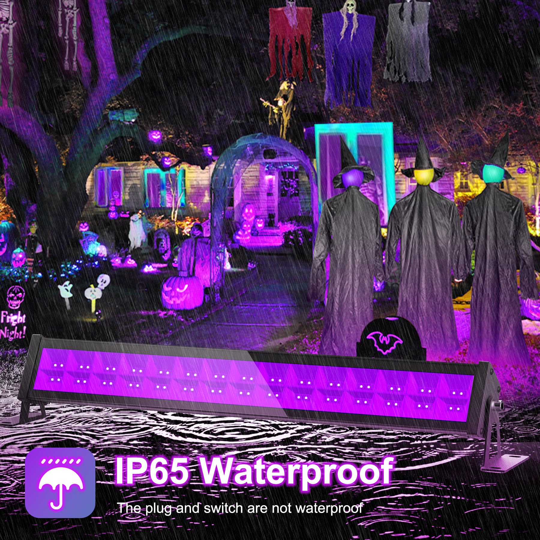 NATPOW Luce Nera UV 36W, 400-405nm Lampada LED Nera con Interruttore e 1,5 Metri di Cavo di Alimentazione, IP65 Impermeabile Faretto UV LED per Halloween, Discoteca, Mostra d'arte, Bar, Feste, 2 Pezzi