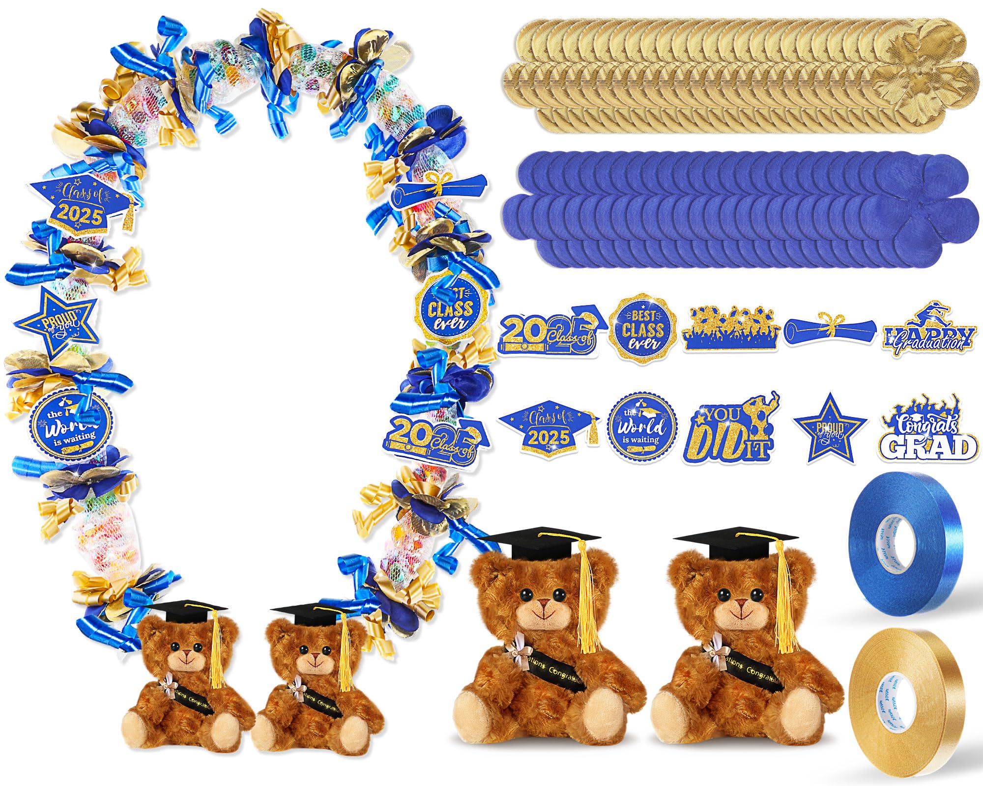 RoundFunny 82 Pcs 2025 Graduation Candy Leis Making Kit DIY Netting Tubing Stuffed Plush Bear Ribbon Grad Glitter Card Candy Lei for Graduation