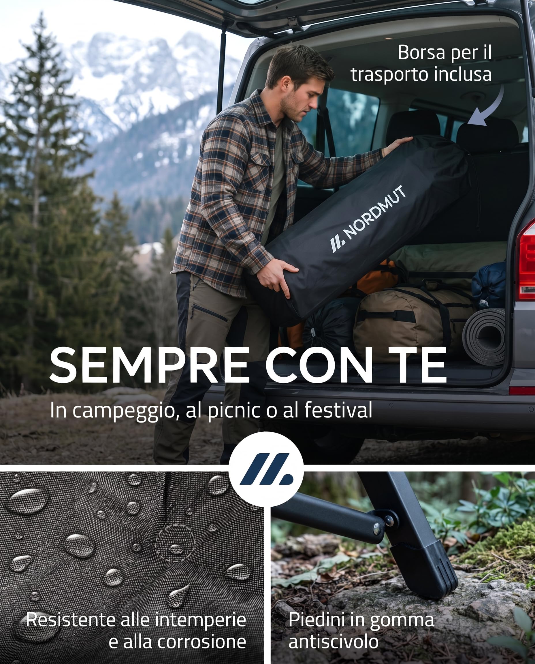 NORDMUT® Sedia da campeggio premium pieghevole con schienale alto – regolabile in 4 posizioni – Comoda sedia da giardino con portata 140 kg per campeggio e outdoor (Grigio cenere 1x)