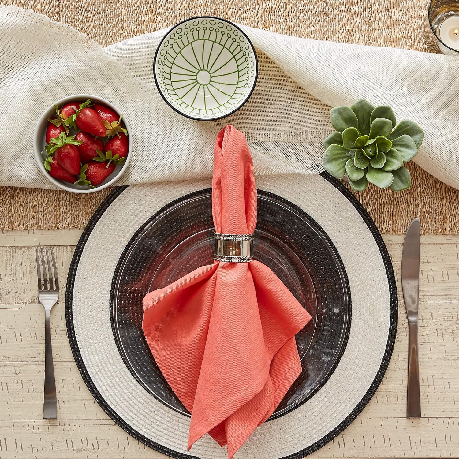 DII Solid Pastel Napkin Set Cotton, Machine Washable, 20x20 Inch, Coral Reef, 6 Count