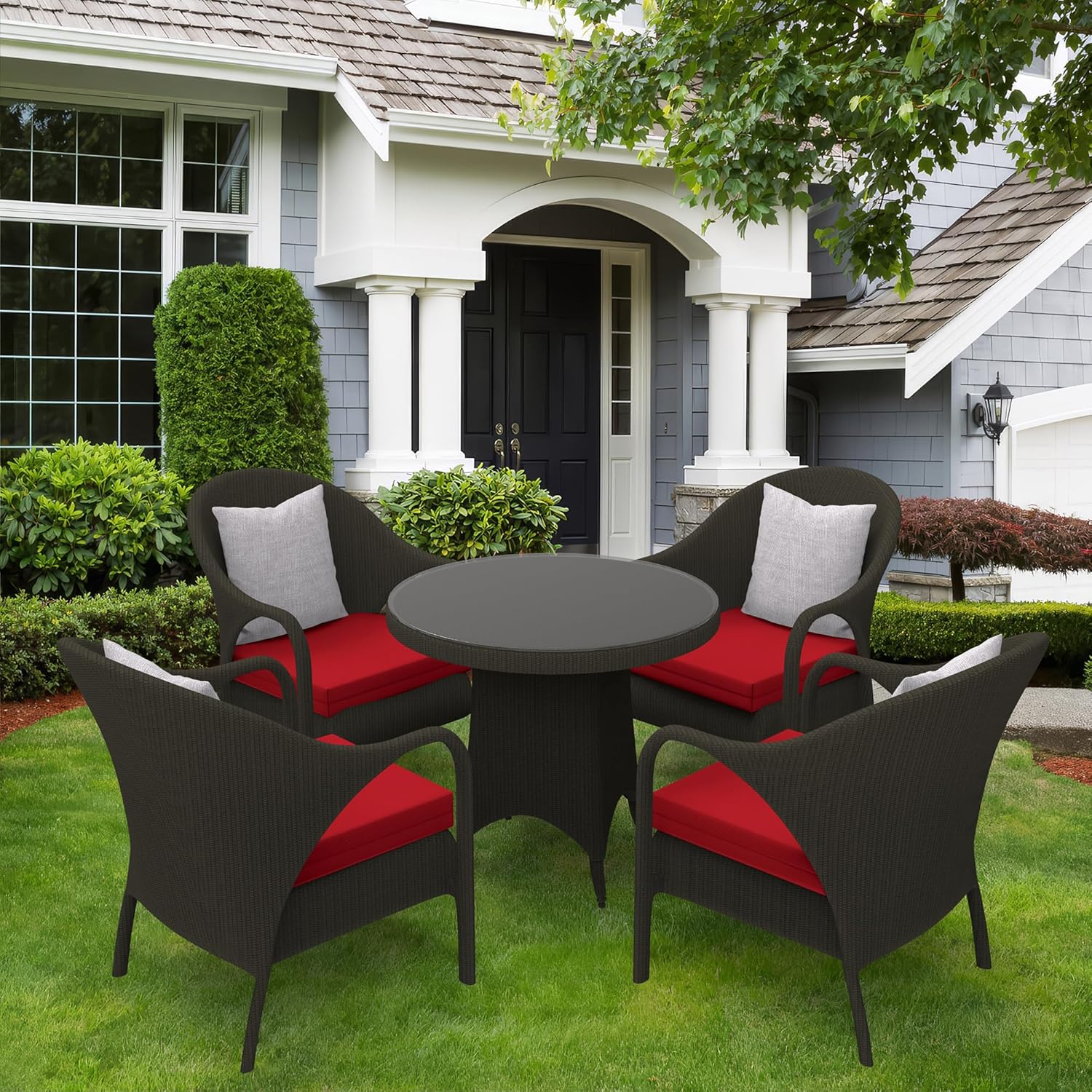 WOLKI Outdoor Cushions for Patio Furniture Set of 4, 18.5 x 16 x 3 Waterproof Seat Cushions Thick Chair Pads for Garden, Patio, Dining (Wine Red, 18.5 * 16 * 3)