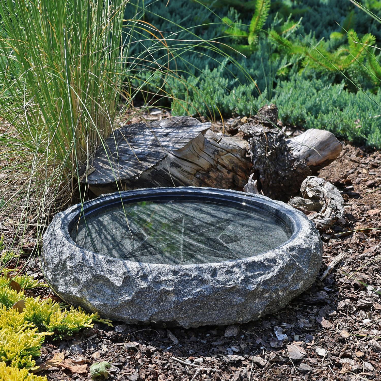CLGarden Granit Vogeltränke Windrose Ø 35cm Vogelbad Insektentränke Stein Garten Winterfest frostsicher Wasserschale Vögel