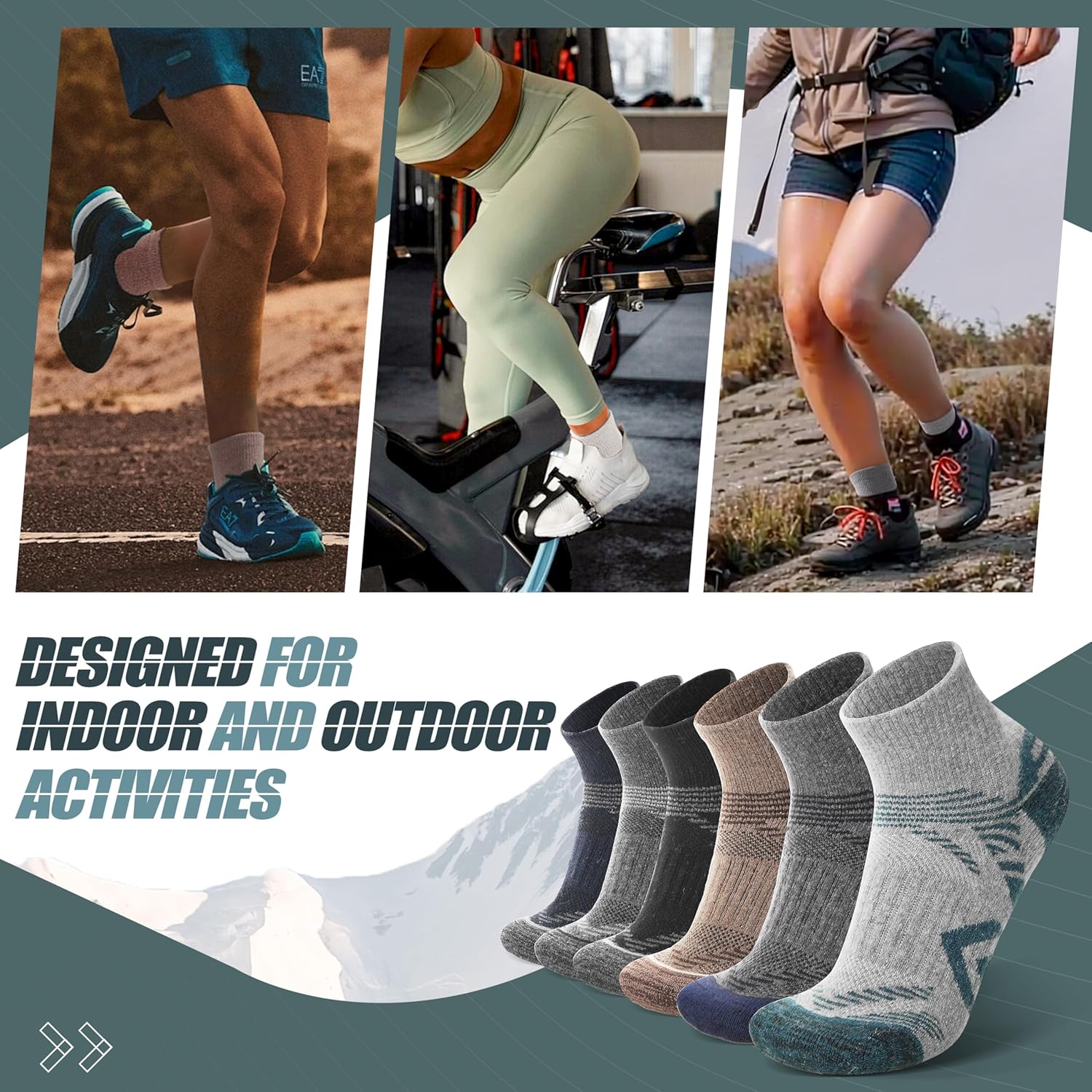 ANTSANG 6 Pairs Merino Wool Quarter Ankle Hiking Running Socks Compression Thermal Thick Cushion Socks for Women Men - Image 6