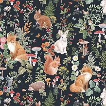 Livelynine 17.5x276 Peel and Stick Wallpaper Forest Animals Black Floral Contact Paper Waterproof Removable Woodland Creatures Orange Fox Dark Whimsical Woodland Wall Paper for Nursery Kids Bedroom