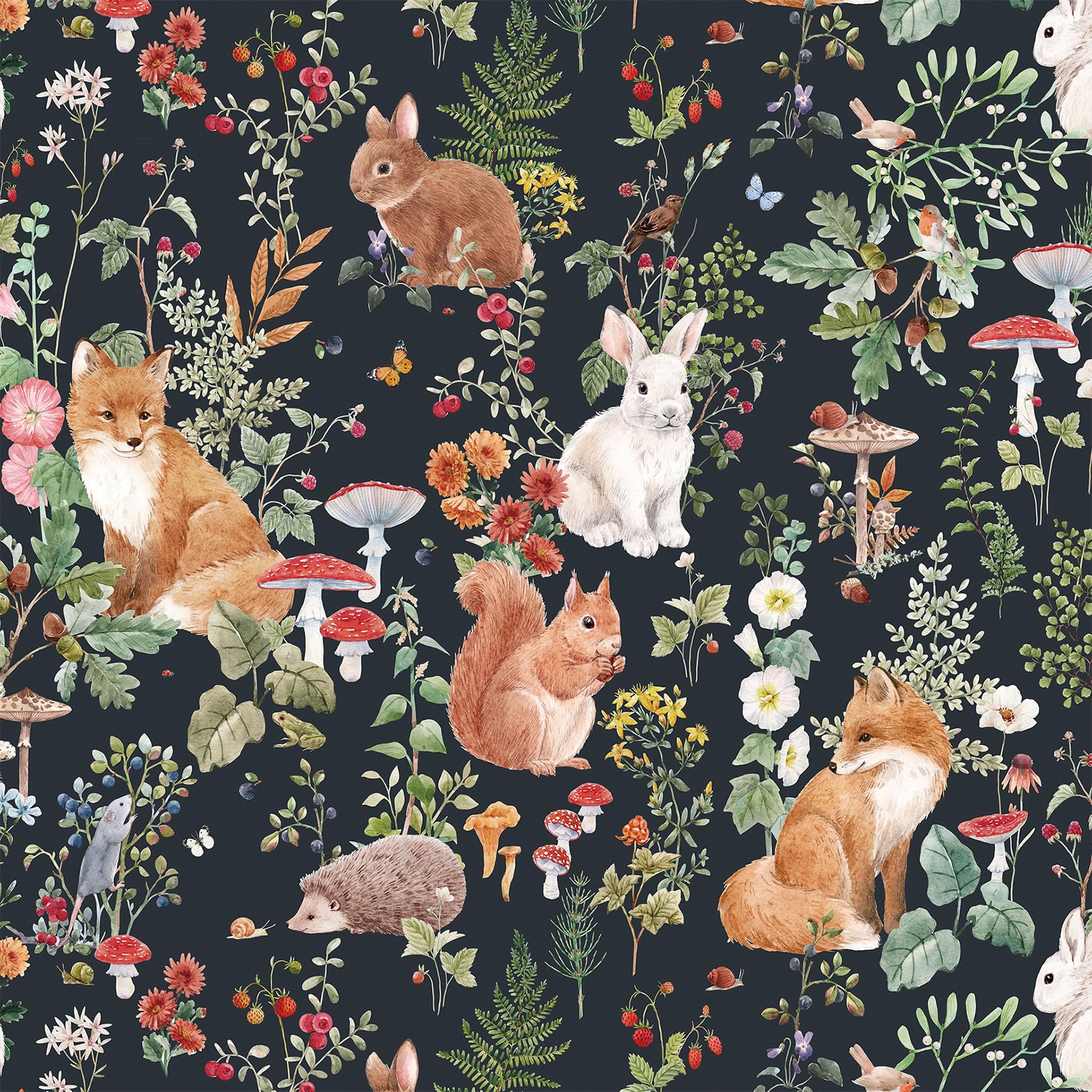 Papier peint animaux de la forêt pour chambre d'enfant décoration chambre bébé nature