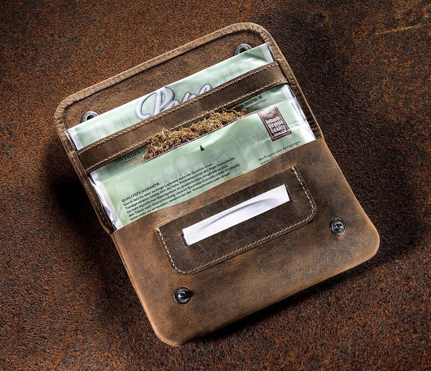 Gasoline Bandit Portatabacco in Vera Pelle Marrone Stile Vintage