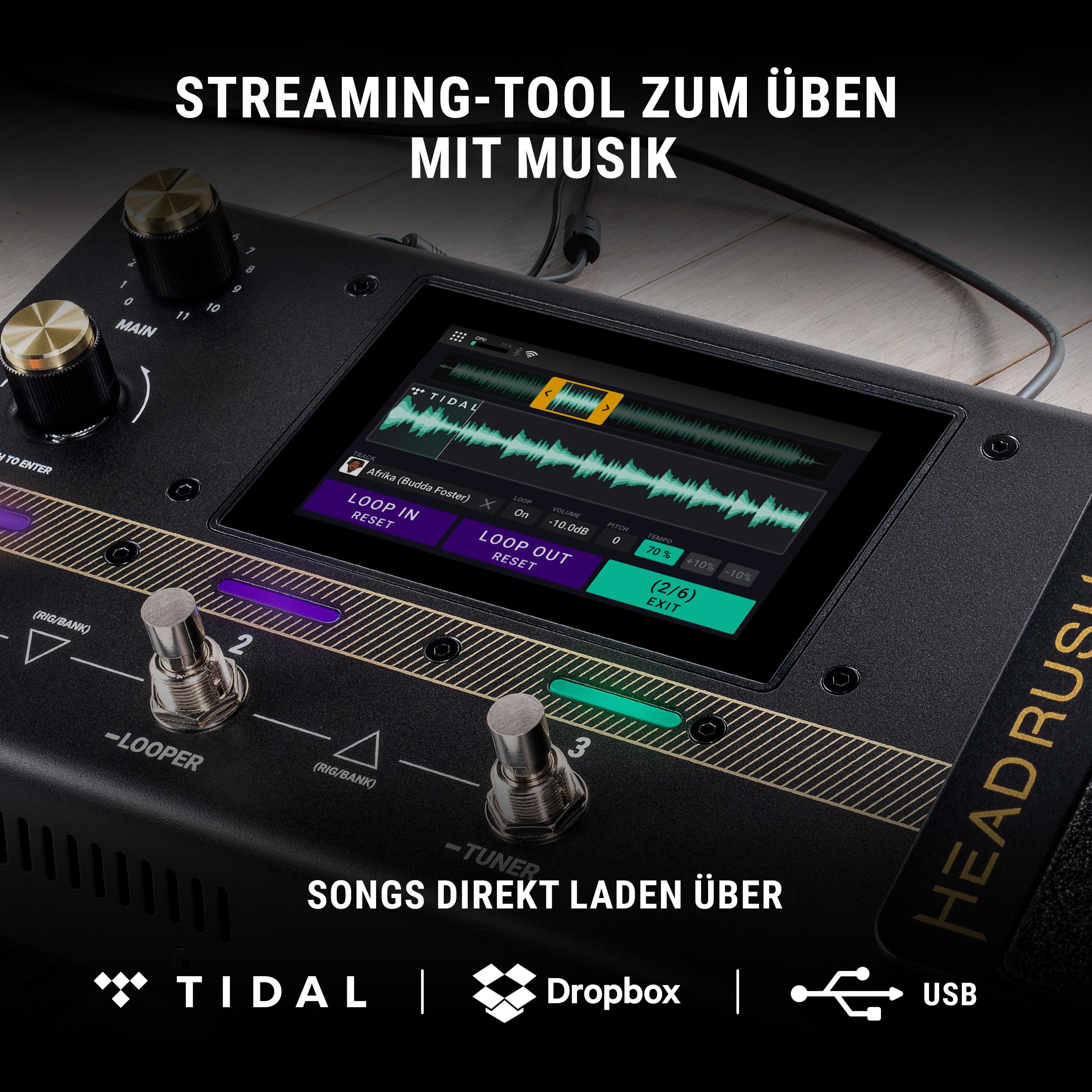 HeadRush Flex Prime Gitarre und Bass Multi-Effekt Pedal und Amp Modeling Prozessor mit Touchscreen, Looper, WLAN, Bluetooth, IR Loader, USB, Lektionen