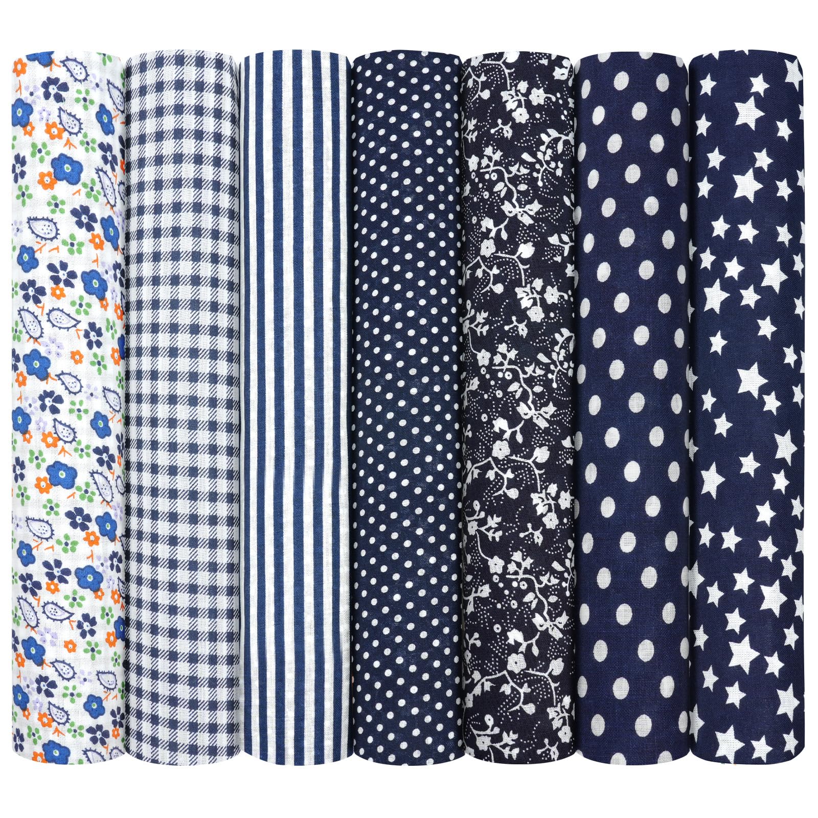 AOOSA 7pcs Fabric Bundles, 20"x20" Cotton Quilting Fabric Squares, DarkBlue