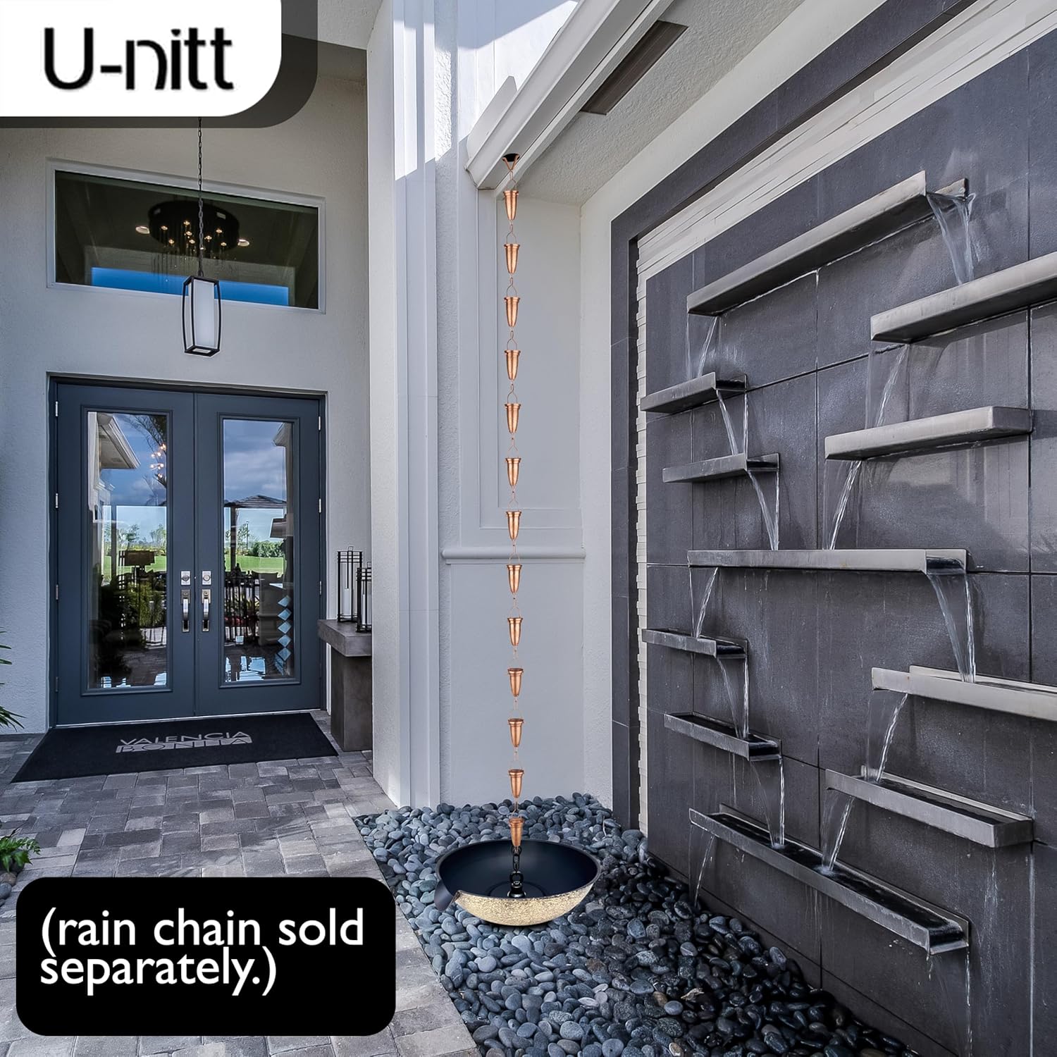 U-nitt 12" Spill Bowl Downspout Catch Basin for Rain Chain Anchoring & Stake | Rainwater Collection for Roof |Gutter Catch Basin | Good for Water Fountain & Birdbath | Black | Handles Heavy Rain