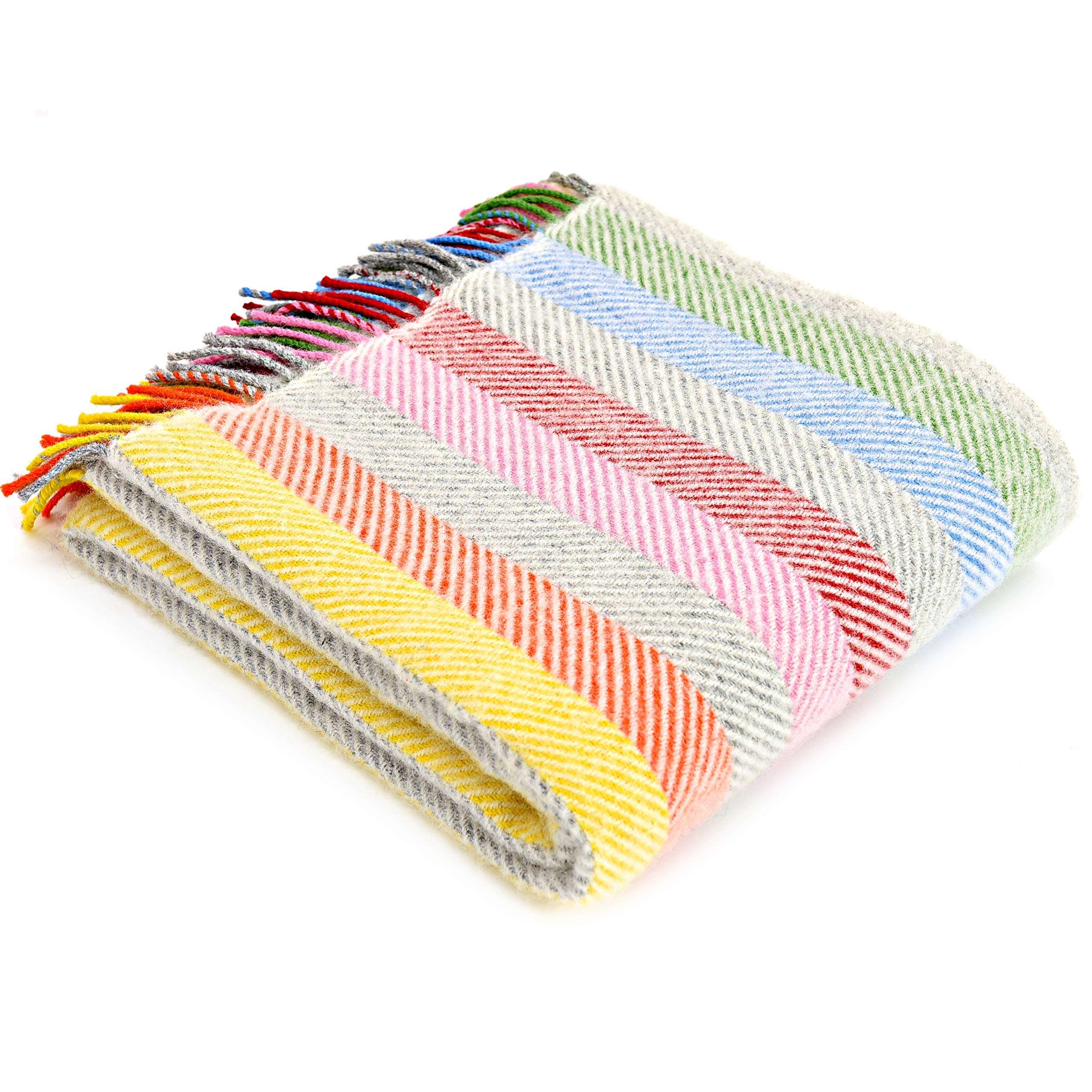 Tweedmill Textiles Stripe KNEE RUG Throw Blanket -100% Pure New Wool - BRITISH MADE - RAINBOW GREY