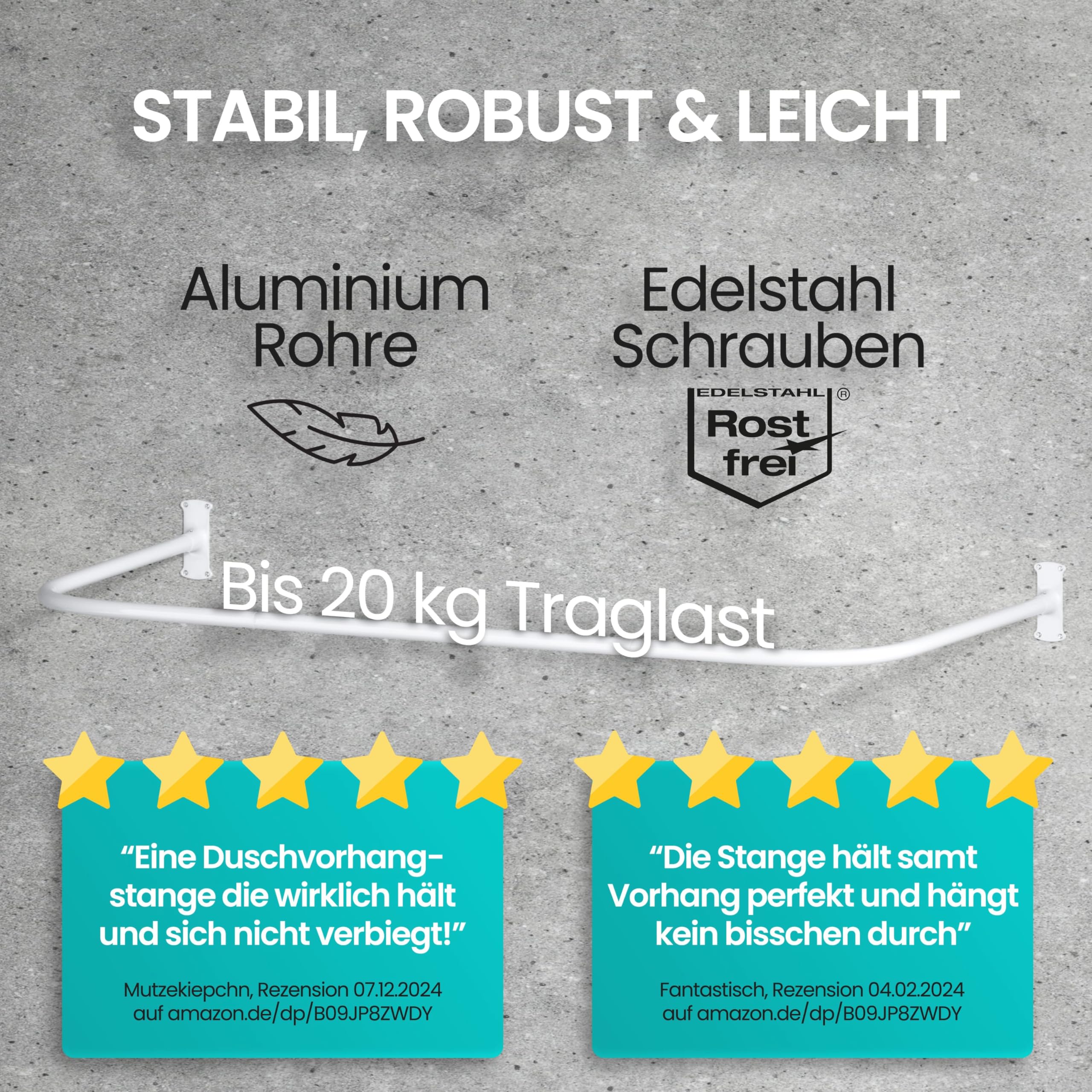 Duschvorhangstange L Form & Duschstange U Form 6 in 1 System inkl. 12 Ringe - Stabile Winkelstange Duschvorhang ohne Deckenhalterung - Duschstange Ecke Rostfrei - Duschvorhangstange Badewanne & Dusche