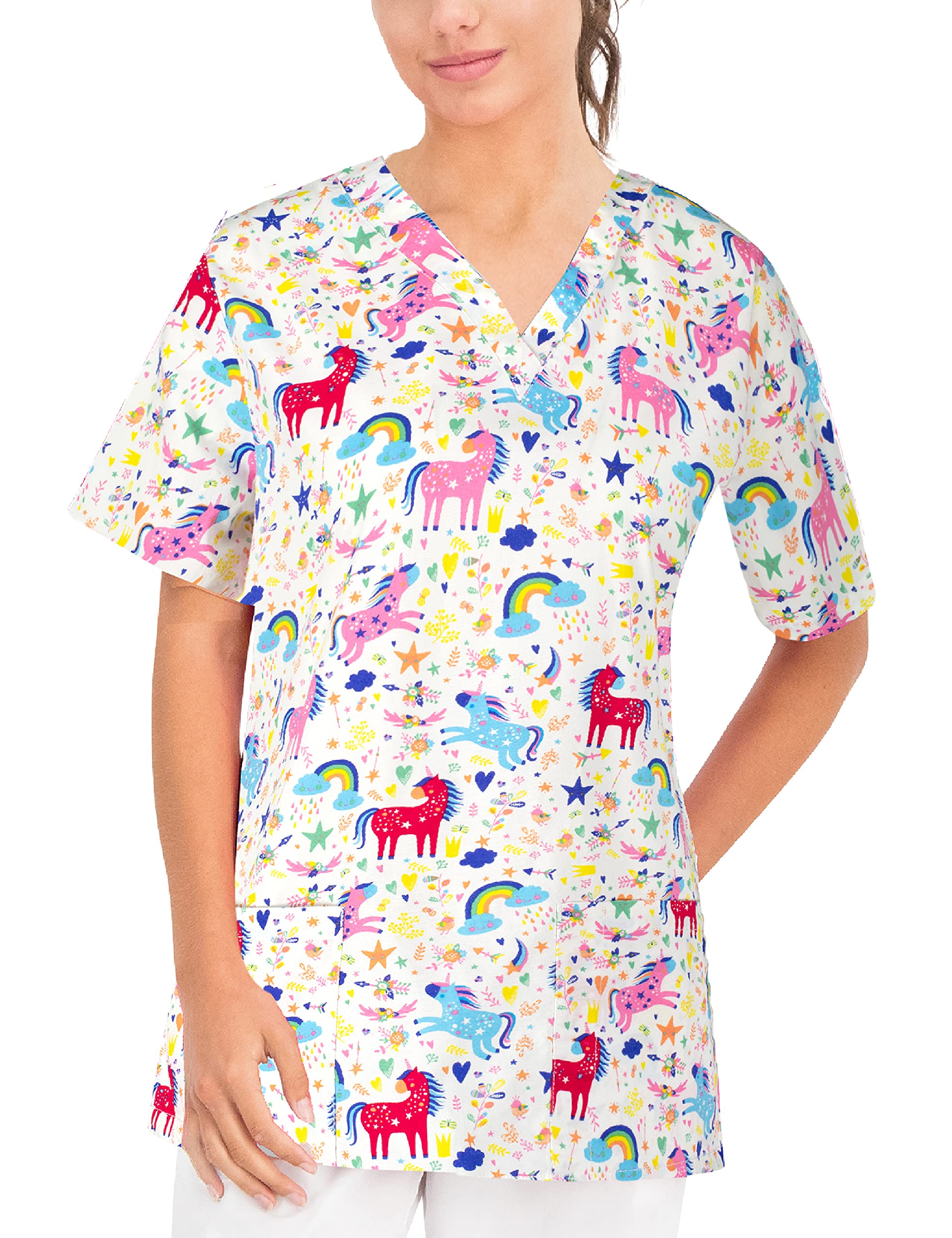 B-well Bambina Women's Slip-On Tunic, Short Sleeve, V-Neck Tunic, Women's Care Motif