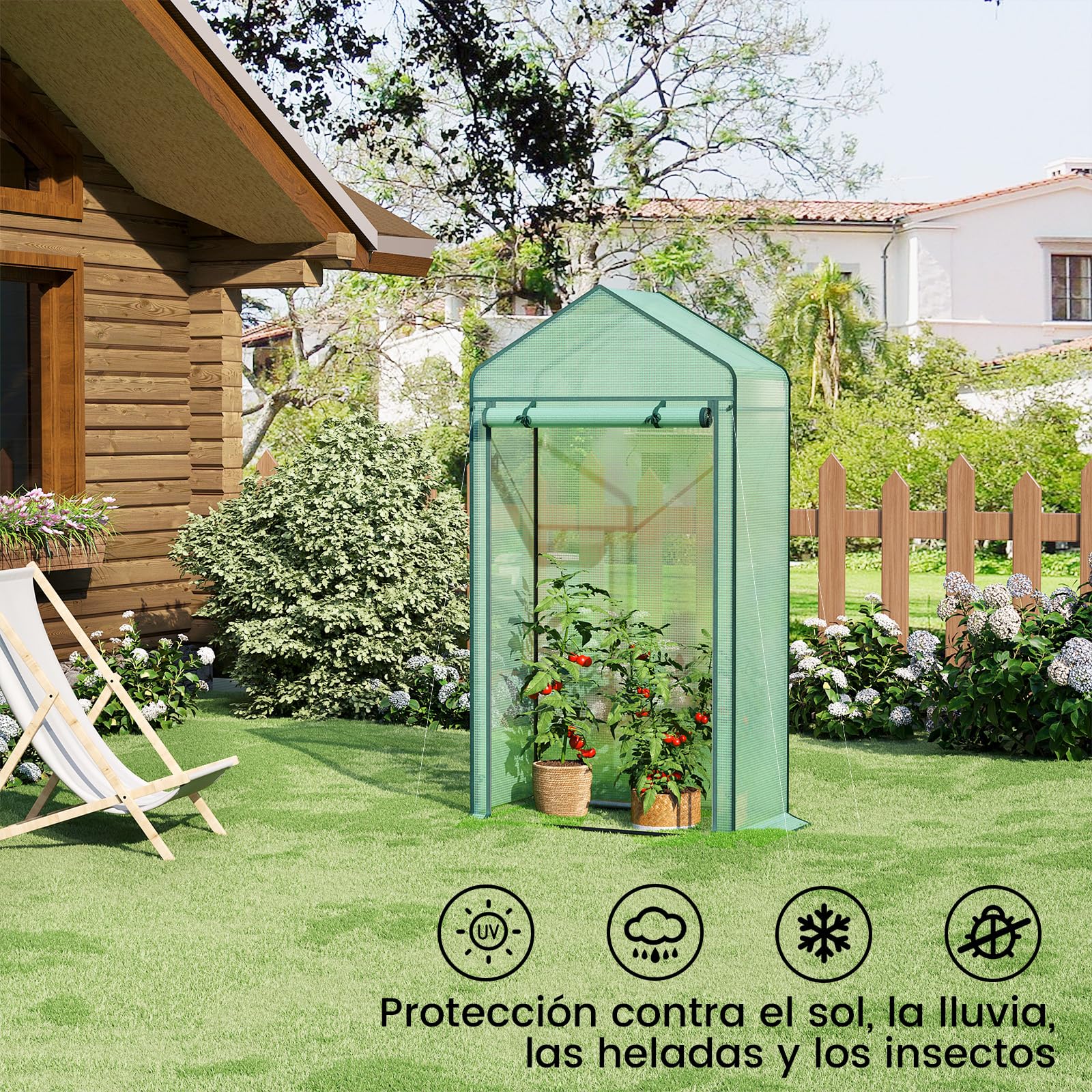 WOLTU Invernadero Jardín Tipi, Techo Anti-Acumulación, Verde, 100x50x190cm