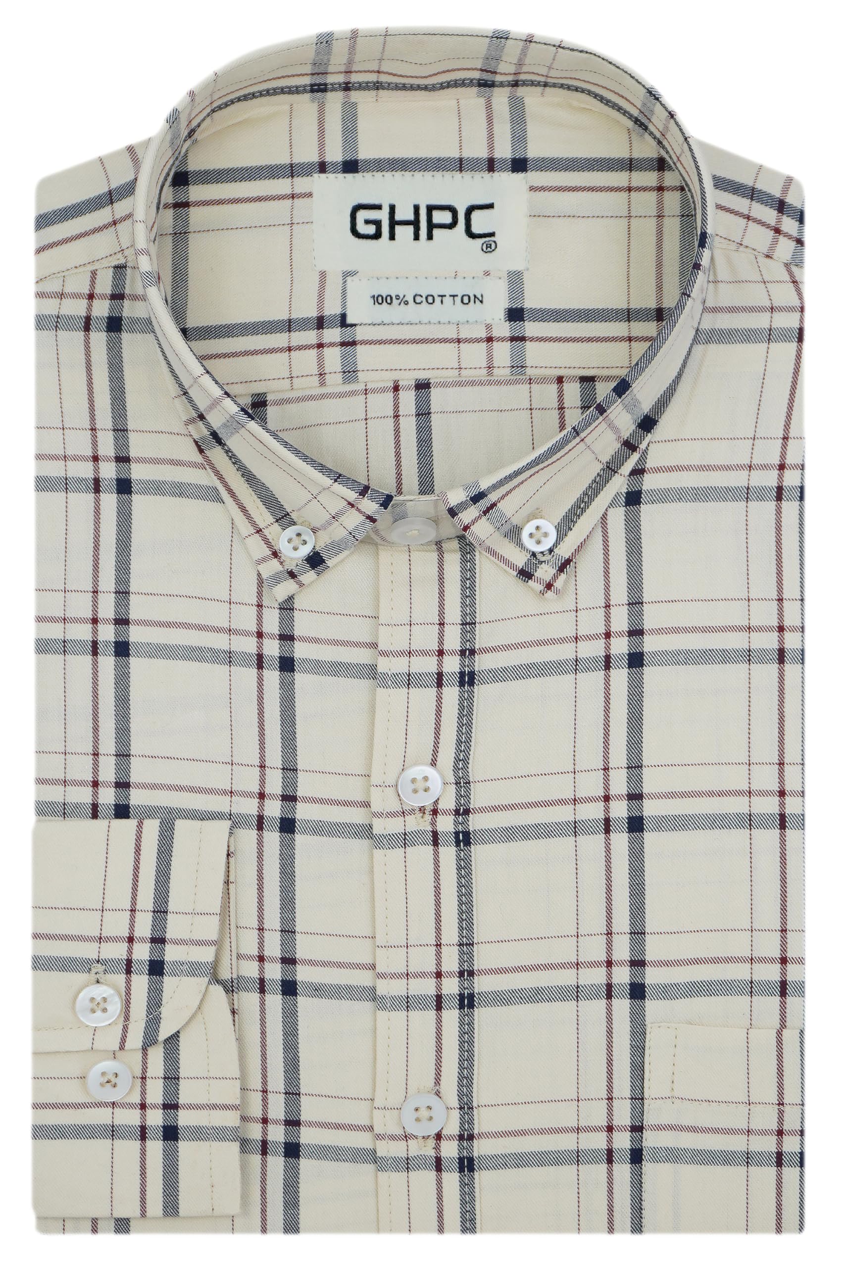 GHPC 100% Cotton Tartan Checks Full Sleeves Regular Fit Formal Shirt for Men