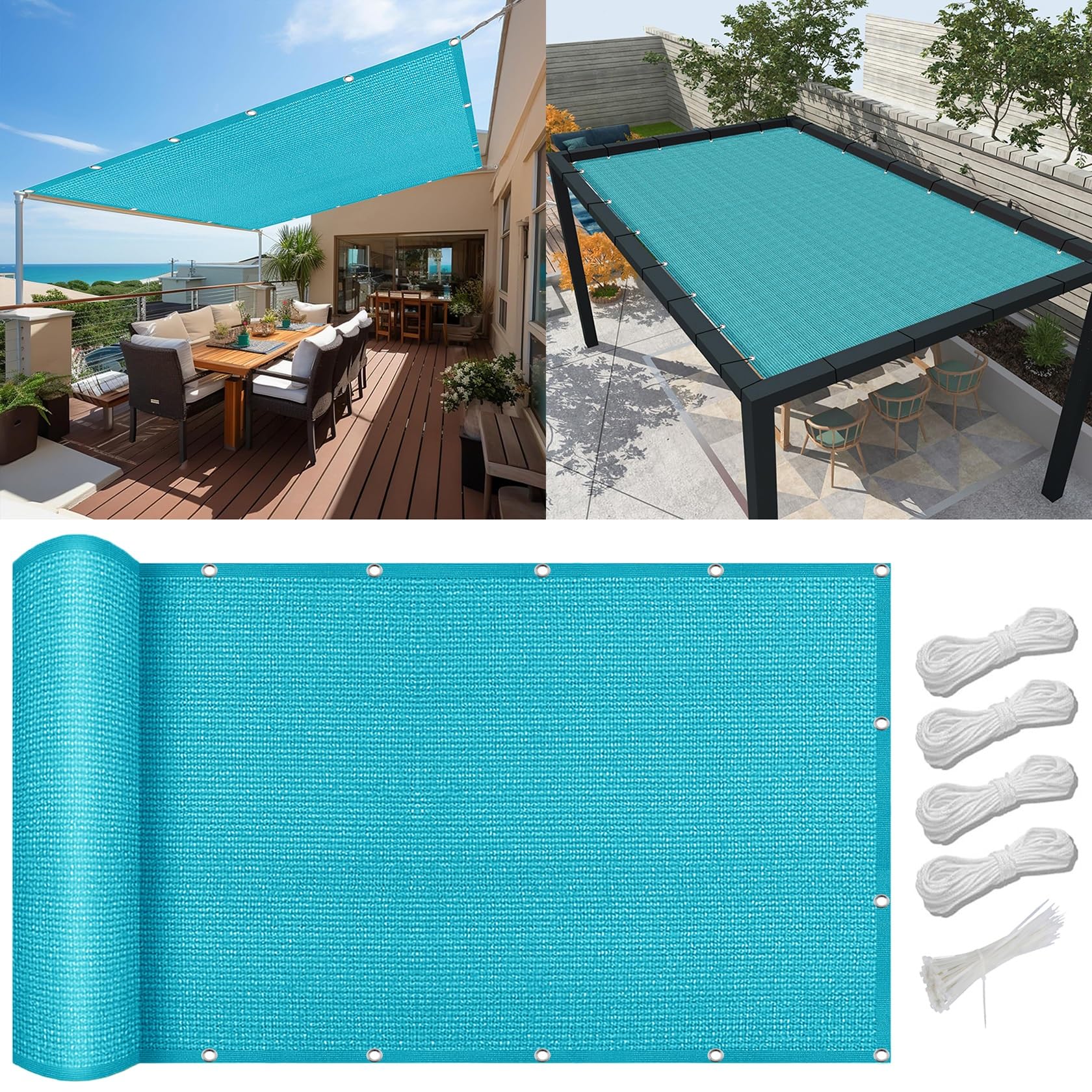 Sonnensegel Nach Maß mit Ösen 2.6 x 4 m, HDPE Wetterbeständig Atmungsaktiv, Schattiernetz Sonnensegel Netz, Schattennetz Schutztuch, für Balkon Garten, Himmelblau