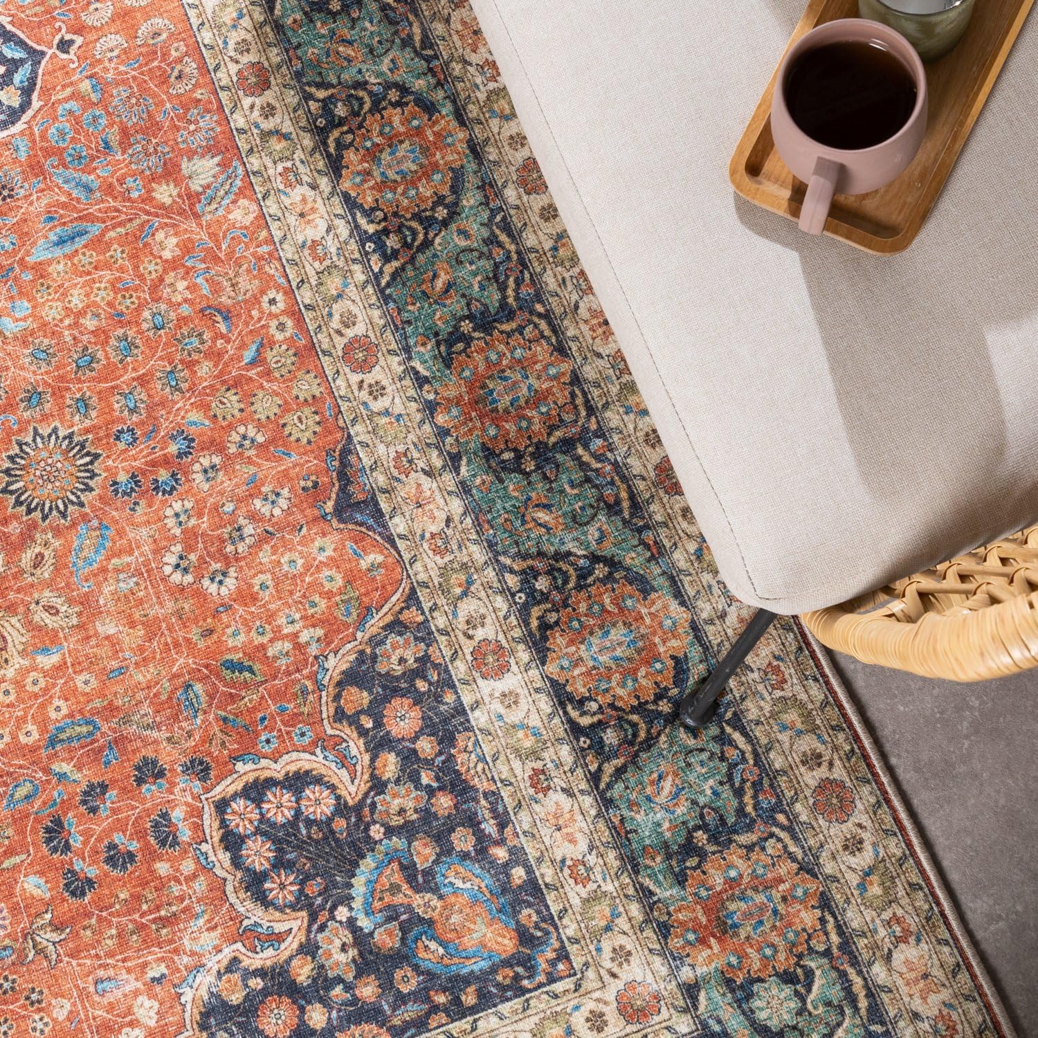 FRAAI | Home & Living In- & Outdoor Vintage Teppich - Kairo Medaillon Terra Dunkelblau - 160x230 cm
