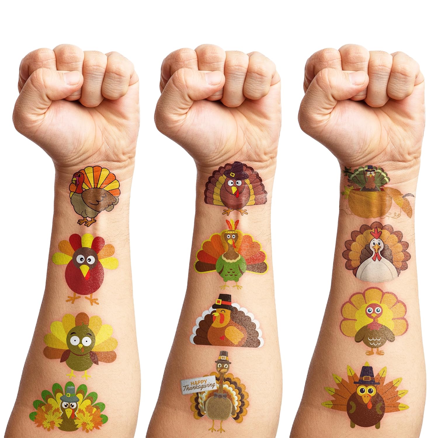 96PCS Thanksgiving Turkey Tattoos Stickers Pre-Cut Themed Autumn Fall Tattoos 1st Birthday Party Decorations Supplies Decor Favors for Kids Harvest Festival Prizes Rewards - Image 8