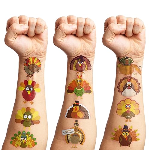 Miniatura 8 de 100 calcomanías de pavo de Acción de Gracias, tatuajes temáticos de otoño y otoño, decoración de fiesta de primer cumpleaños, suministros de