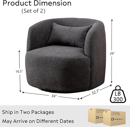Miniatura 151 de KINWELL Juego de 2 sillas giratorias de barril Boucle de 34 pulgadas de ancho, sin montaje, sillones tapizados redondos, sillas decorativas, sofá