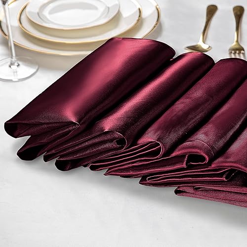 Miniatura 7 de VACVELT Paquete de 50 servilletas de satén color burdeos de 20 x 20 pulgadas, servilletas de boda a granel, elegantes servilletas decorativas de