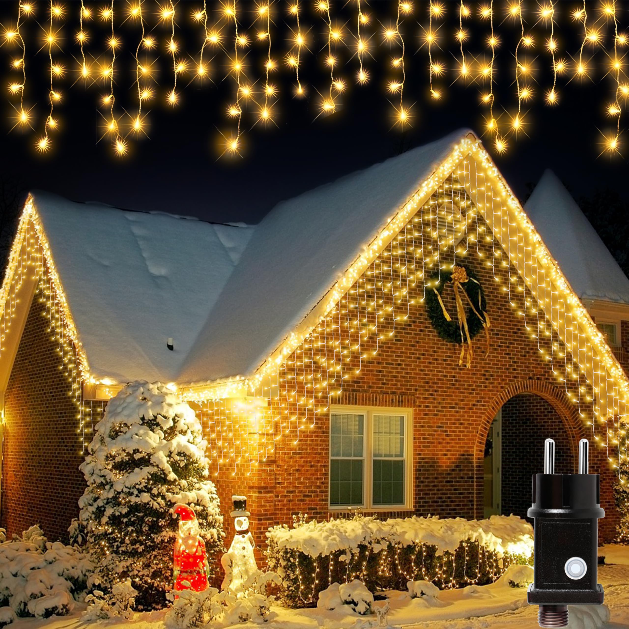 Cortina Luces Navidad Exterior, 10M 400LED Luces de Navidad,Guirnalda Luces de Cascada Prolongable, Temporizador, Función de Memoria, 8 Modos, Decoración para Jardin Ventana Bar Boda Blanco Calido