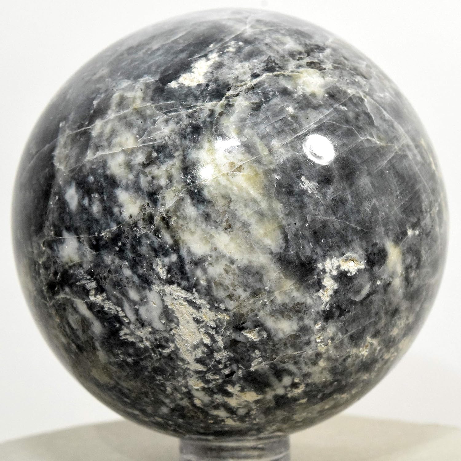 HQRP 61mm Black Moonstone Sphere Sparkling Natural Feldspar Mineral Ball Polished Holistic Sheen Crystal Stone - India + Stand