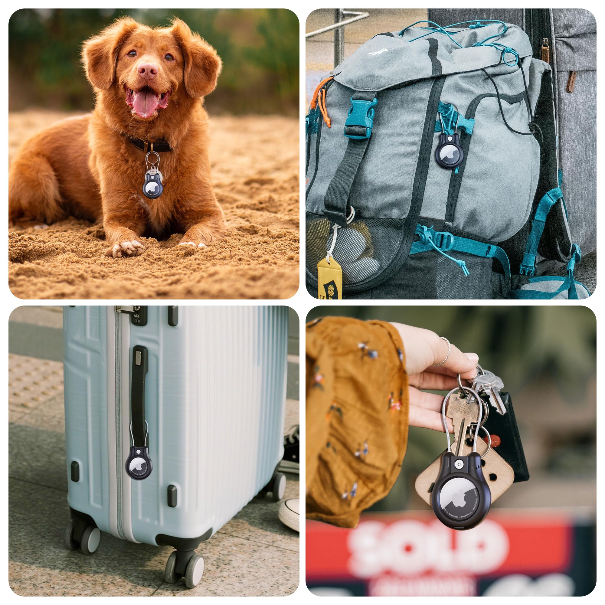 für Airtag Schlüsselanhänger 4er Pack,für Apple airtag 2 Secure Halter mit Kabel,wasserdichte Airtag 2 Generation Hülle für Gepäck,Schlüsselring,Schlüssel,Gepäckanhänger, Rucksack