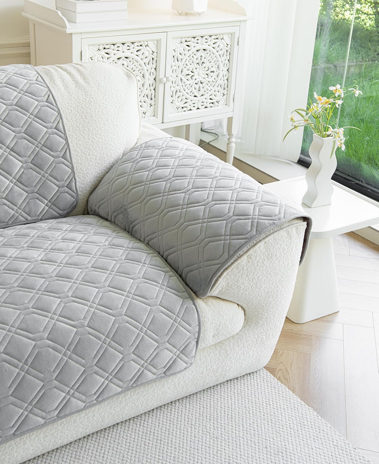 Sofa Covers, Sectional Couch Cover Protector, Seat Cushion Covers for Dogs Pets, Flannel Arm/Backrest Cover (Light Gray,70x70cm/27x27", 2PCS)