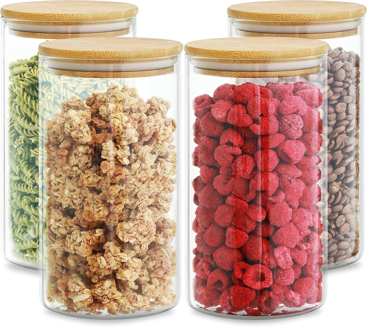 Praknu Glass Storage Jars with Lid, Set of 4, Airtight, 8 Seals, 1.2 L