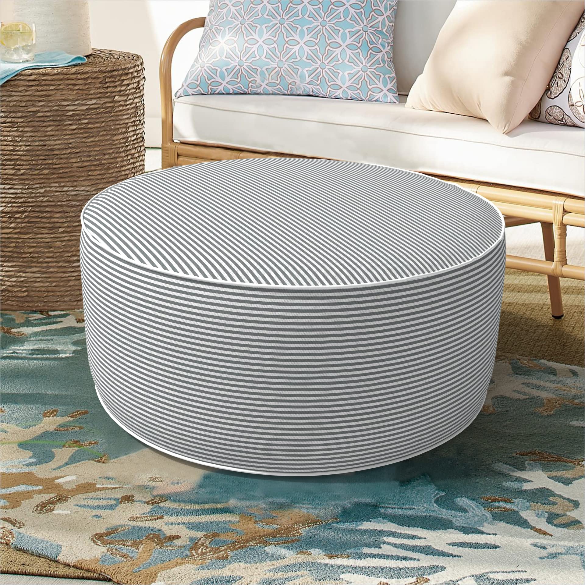 DYTXIII Inflatable Ottoman Stool D21 xH9 for Outdoor/Indoor Use, Water Repellent Patio Foot Rest Stool with Portable Handle,Round Pouf Ottoman